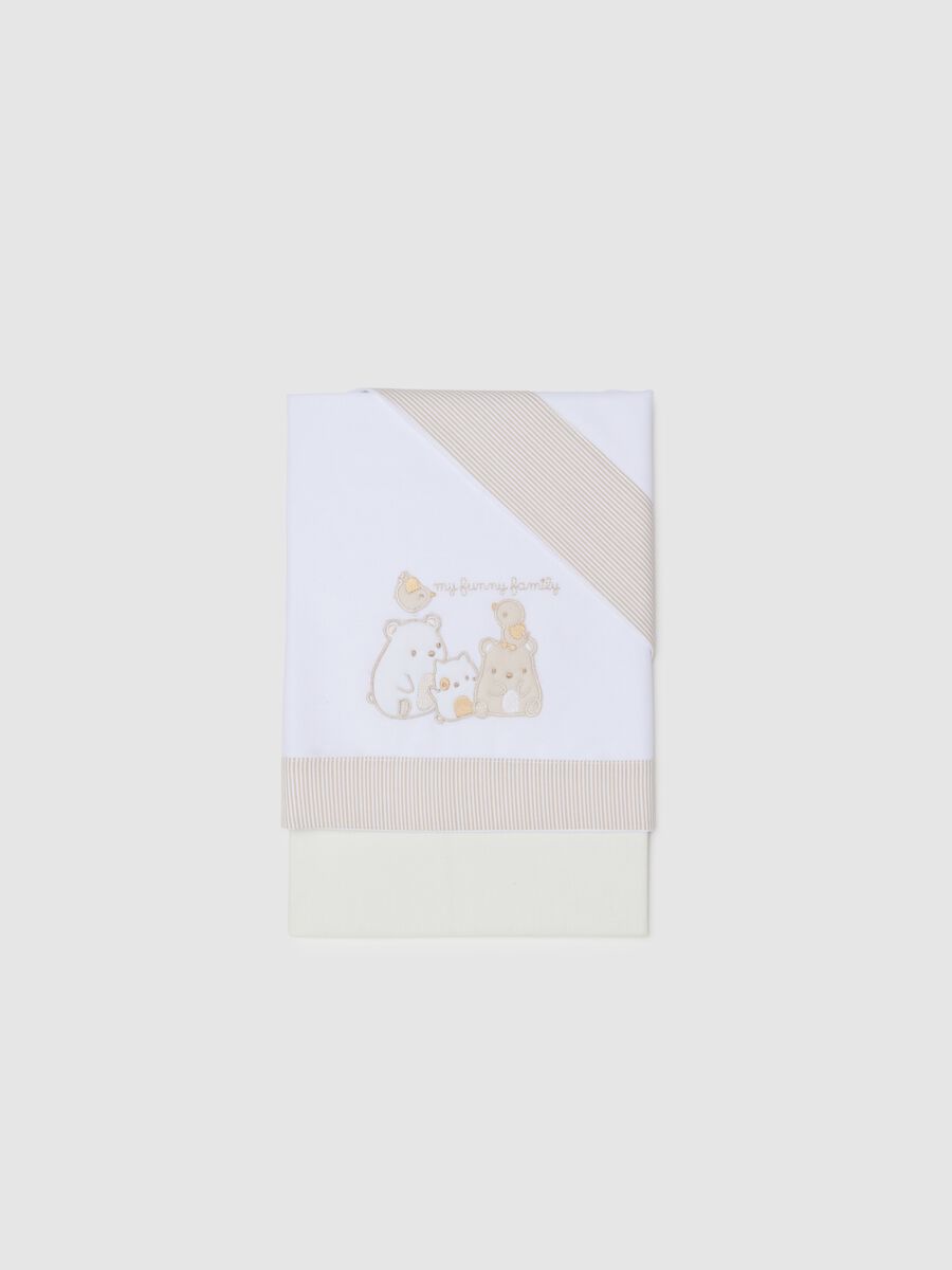 Beige and white pure cotton crib sheet with embroidery_0