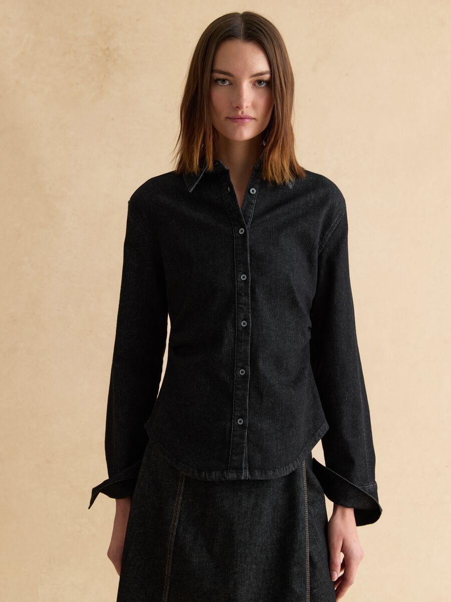 Black Stretch Cotton Long Sleeve Slim Fit Shirt_1