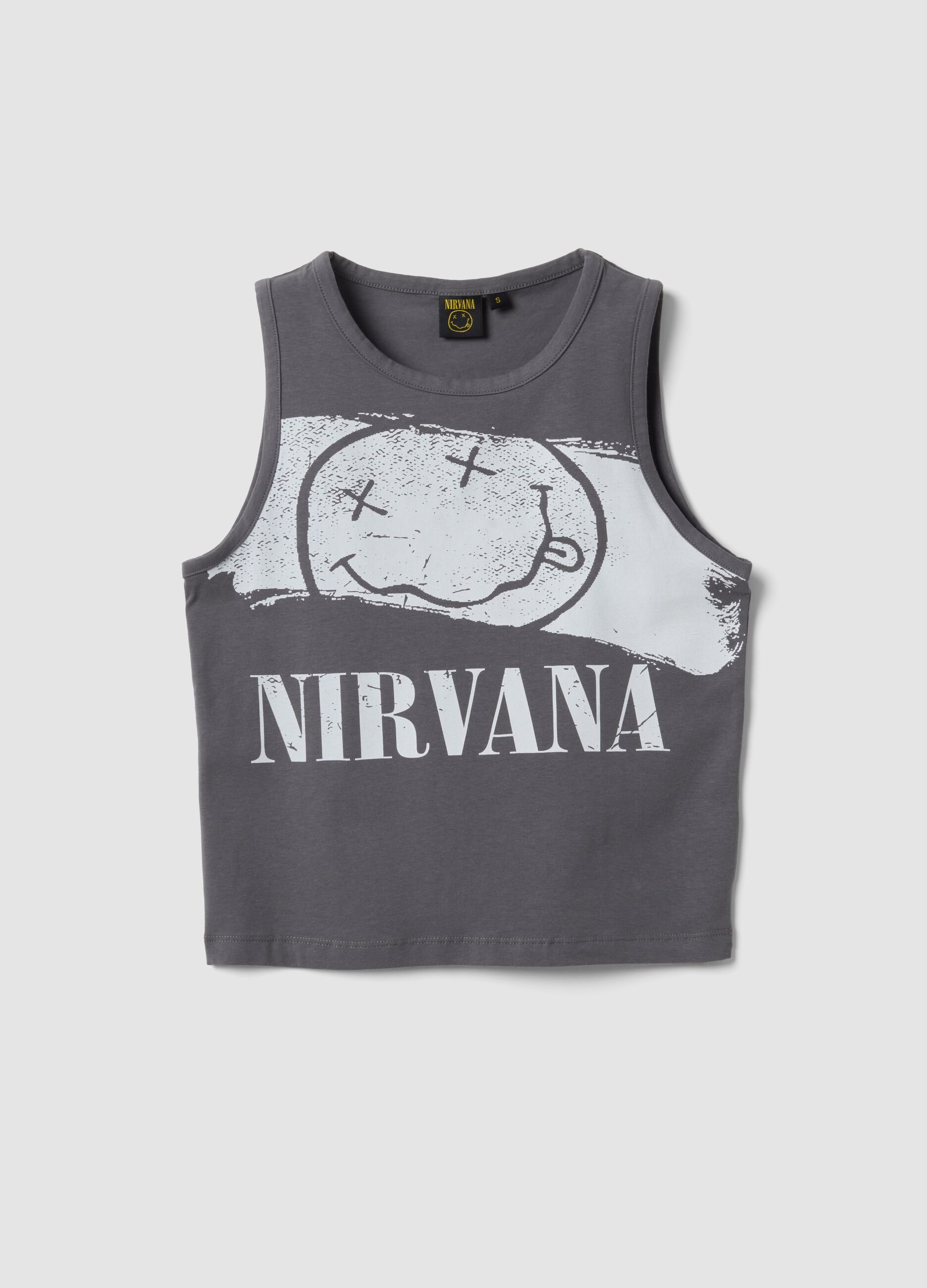 Tank top grigio in puro cotone con stampa Nirvana regular fit