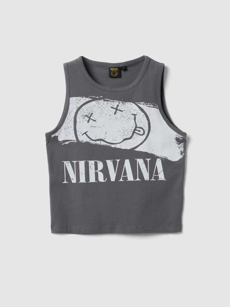 Tank top grigio in puro cotone con stampa Nirvana regular fit_0