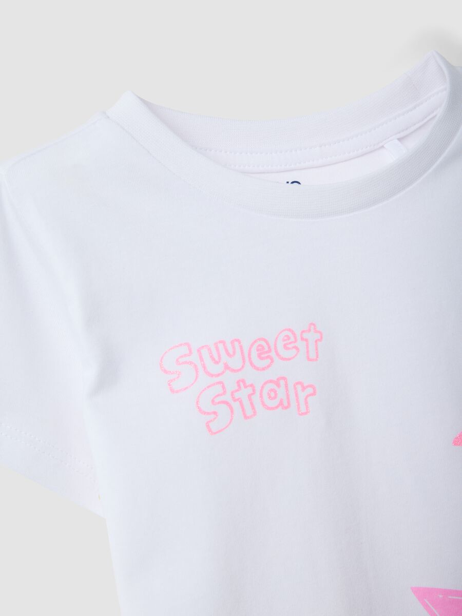 White pure cotton girls' t-shirt regular fit with stars_2