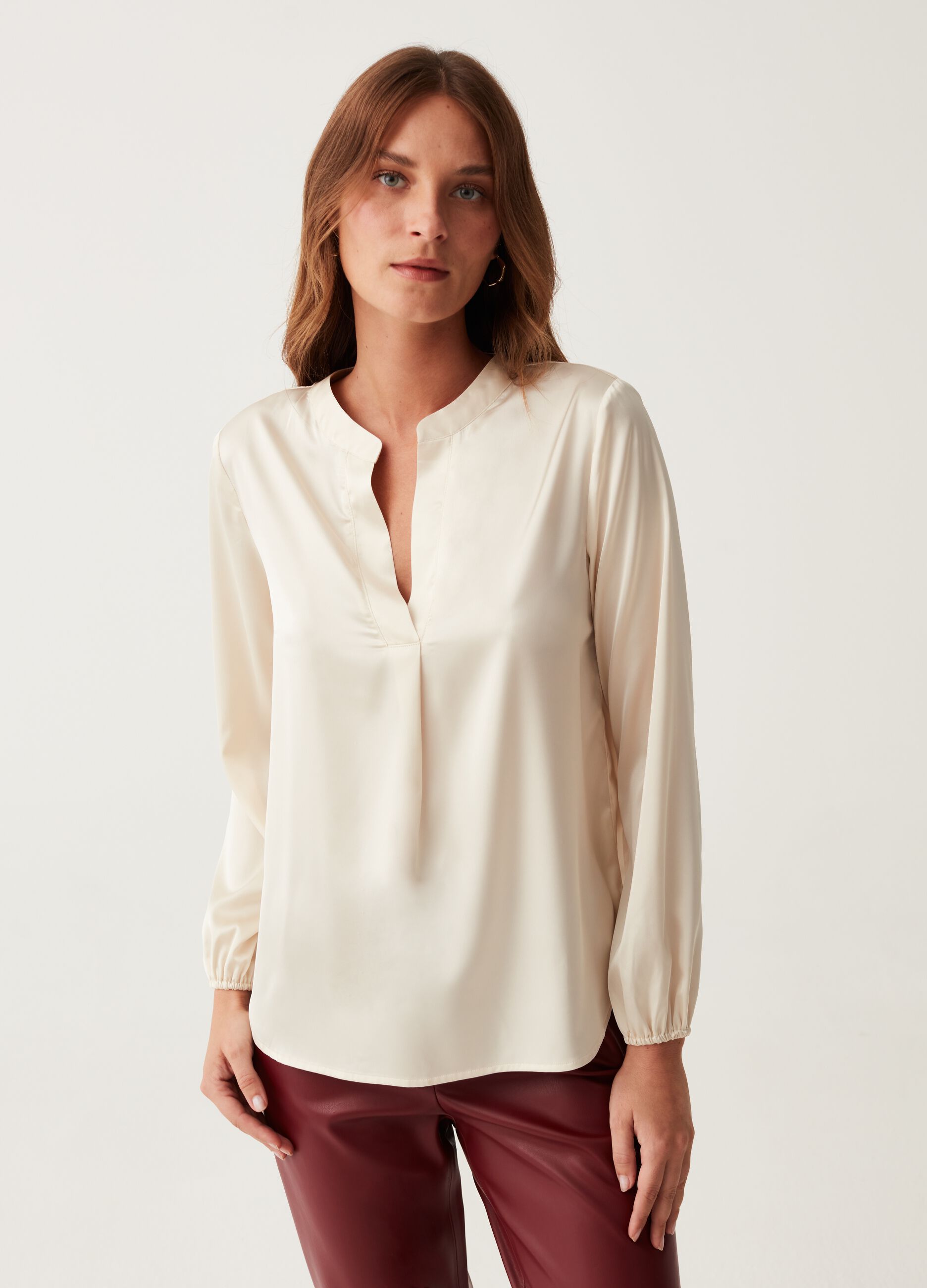 Satin blouse with V opening