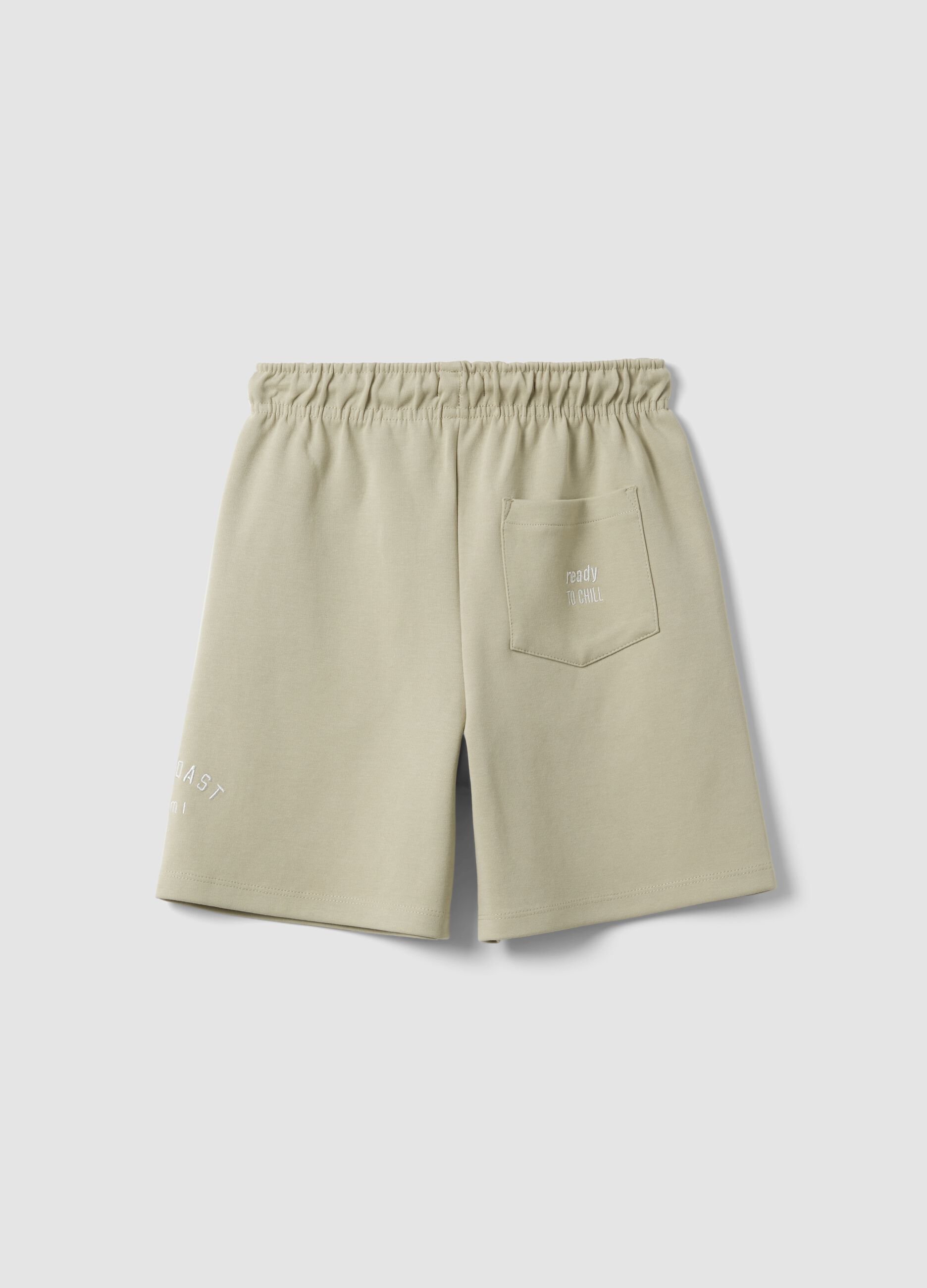 Beige cotton-blend shorts with elasticated waist