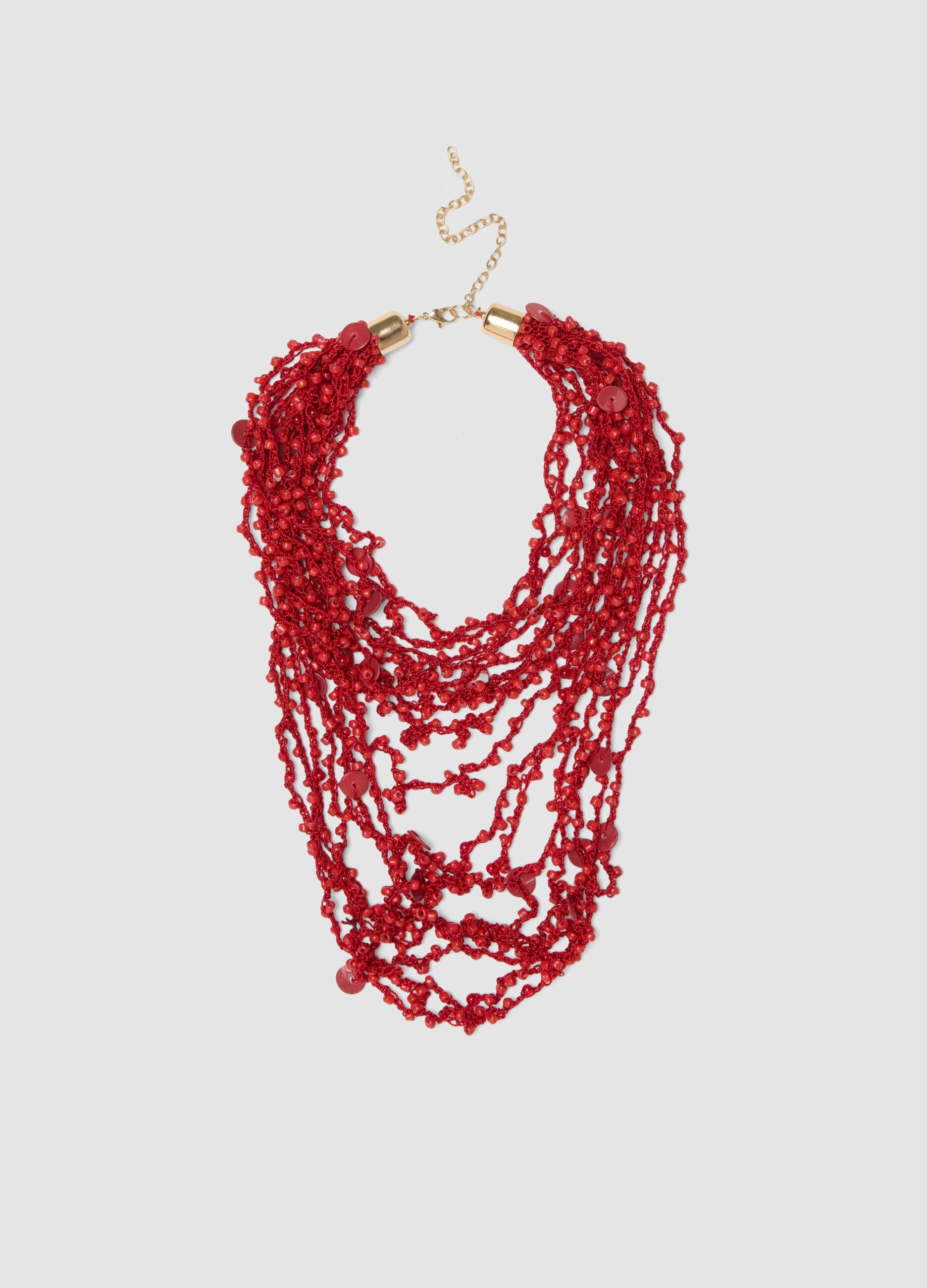 Red multi-layer necklace with adjustable clasp