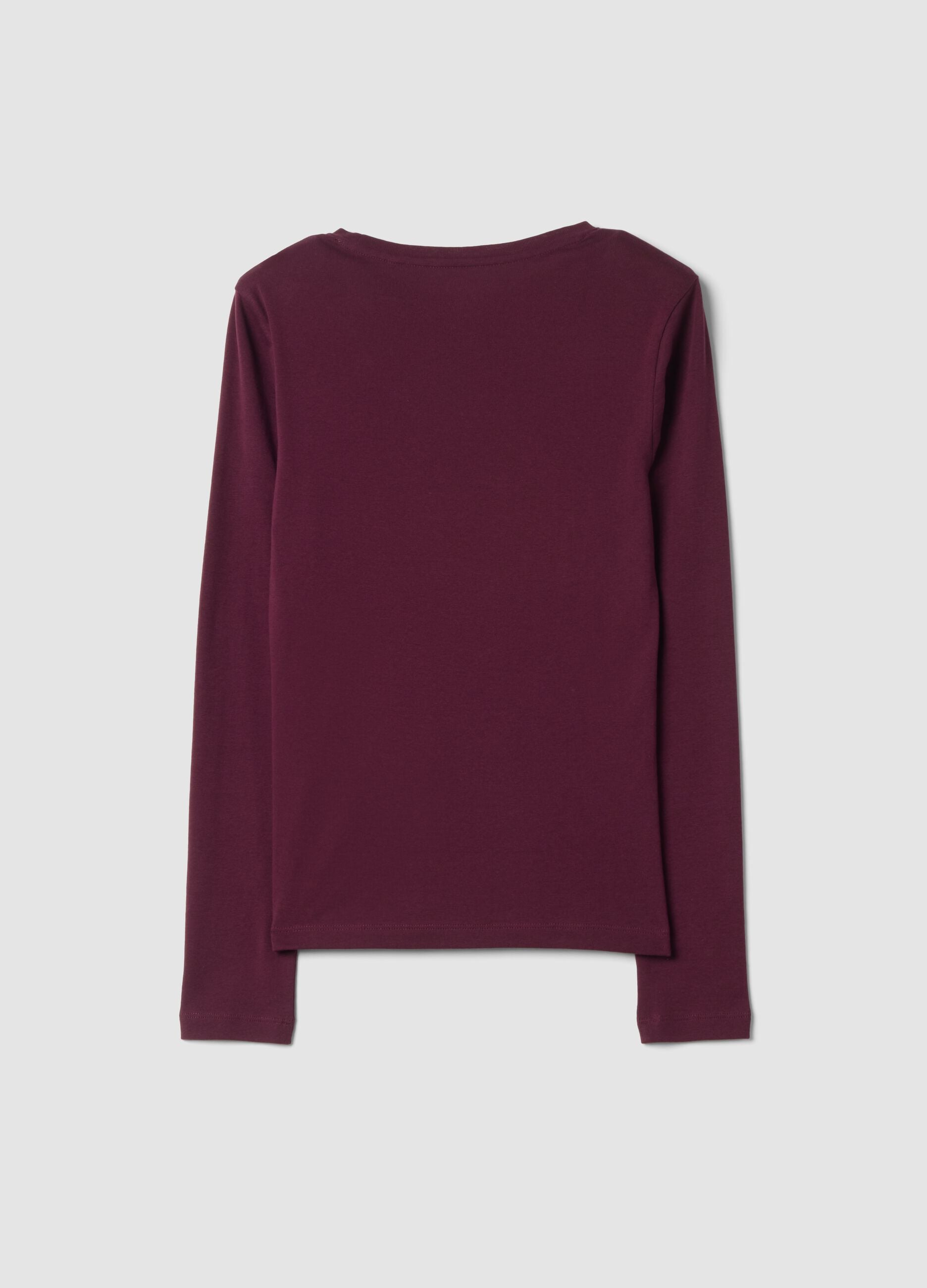 Purple crew-neck pure cotton T-shirt with rhinestones, regular fit