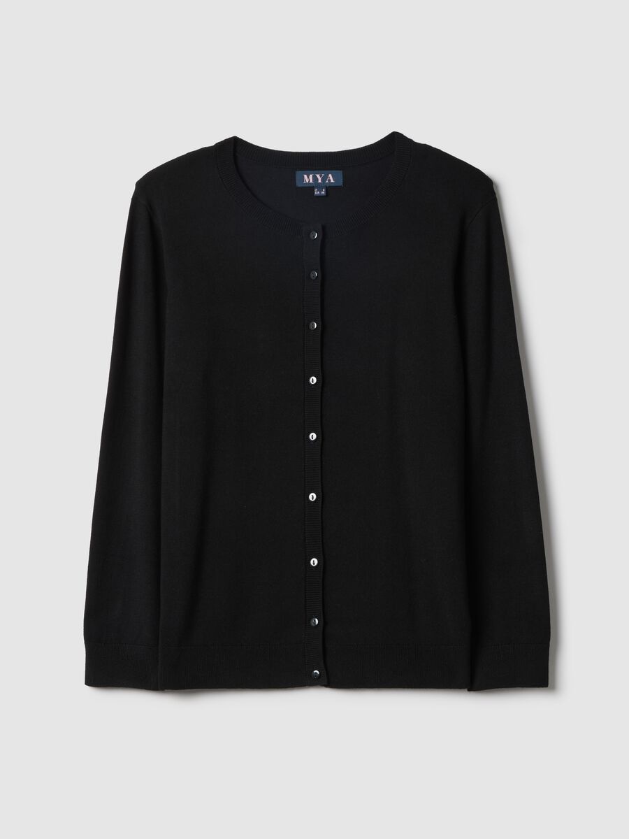 Black viscose blend regular fit cardigan with buttons_4