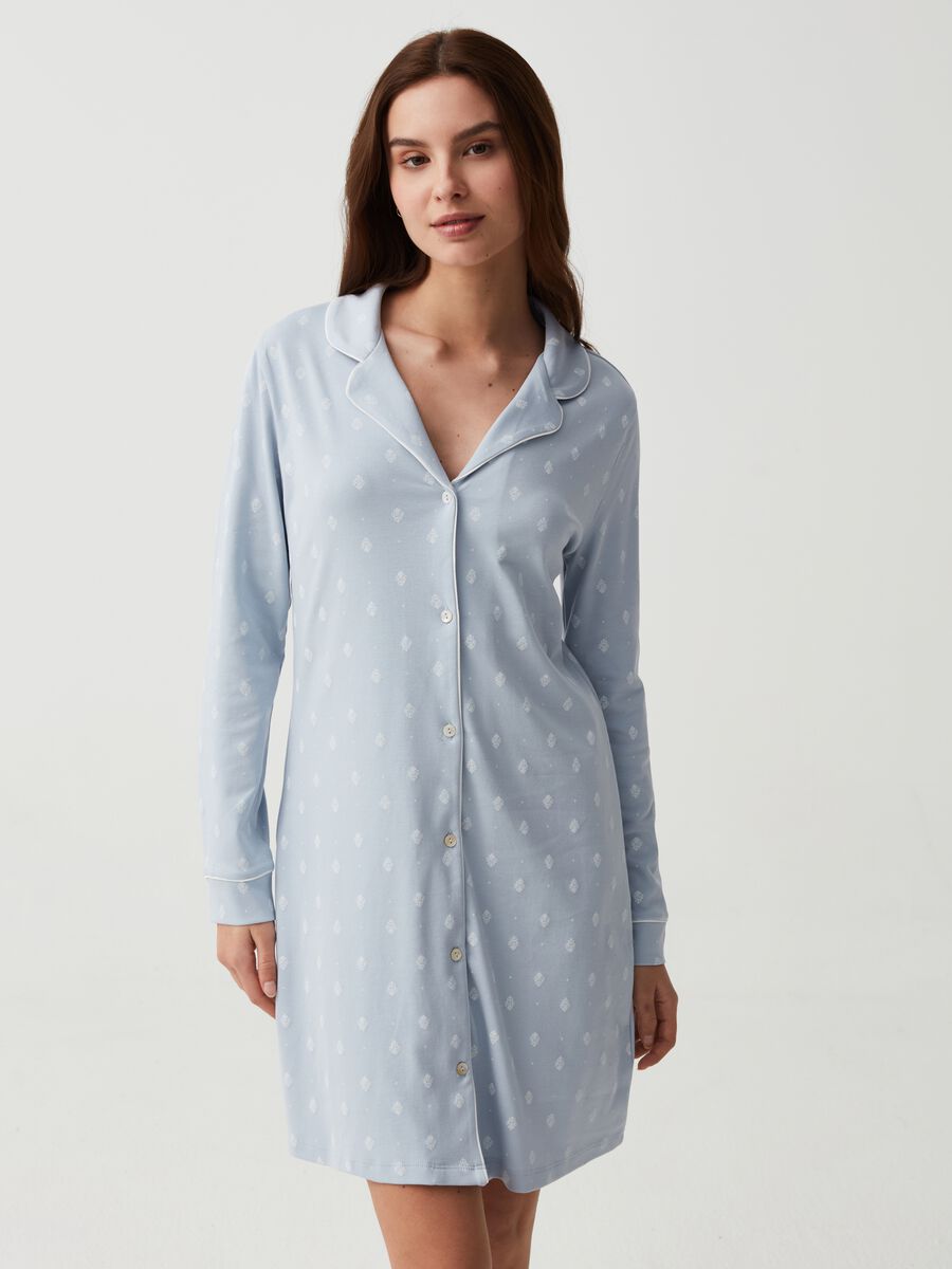 Nightdress with buttons and arabesque print_0