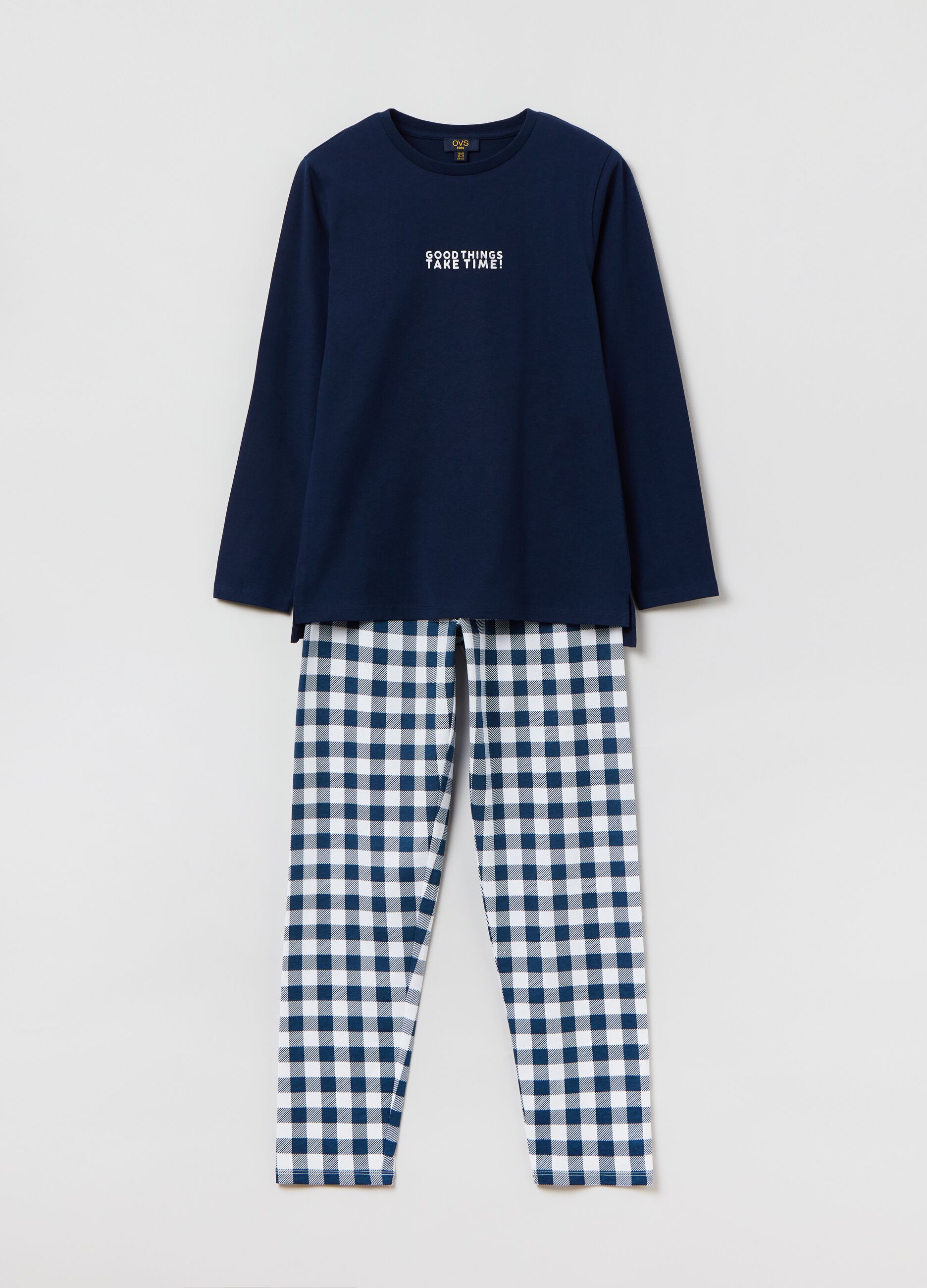 Cotton pyjamas with check trousers