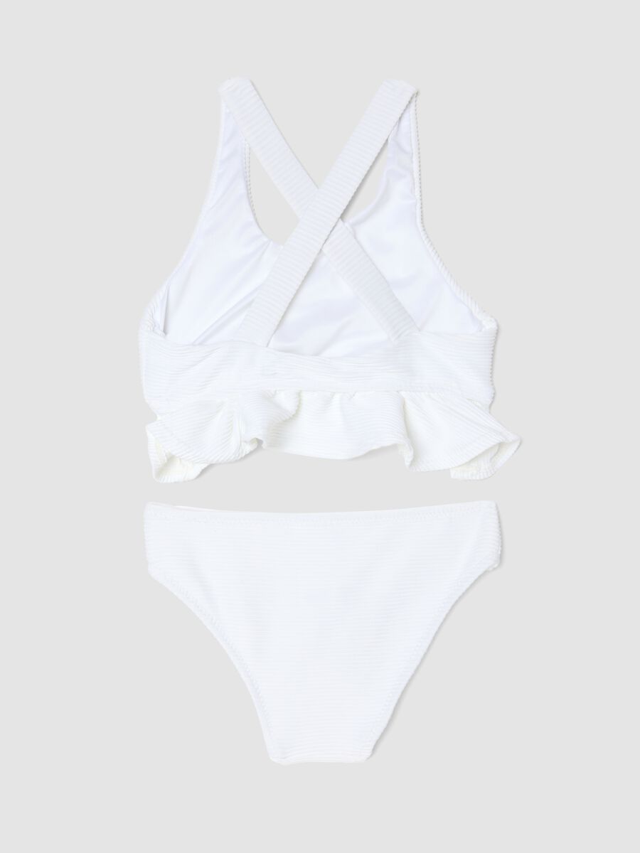 White stretch bikini with frill trim_1