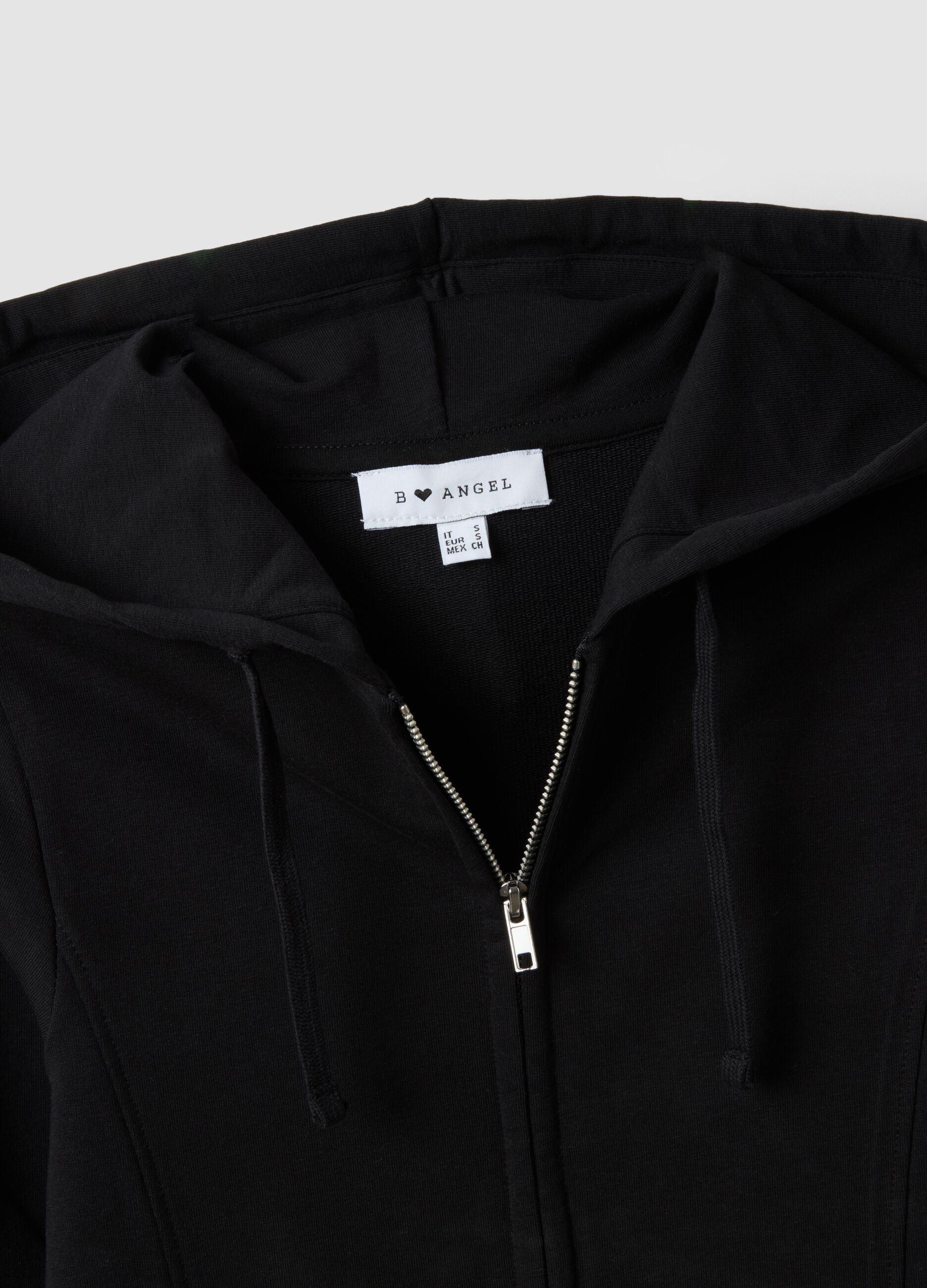 Black pure cotton full-zip hoodie with fitted cut