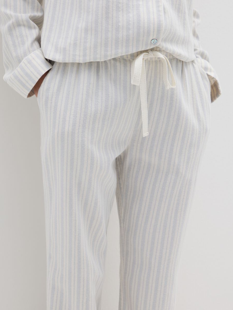 White cotton blend striped regular fit pyjamas_3
