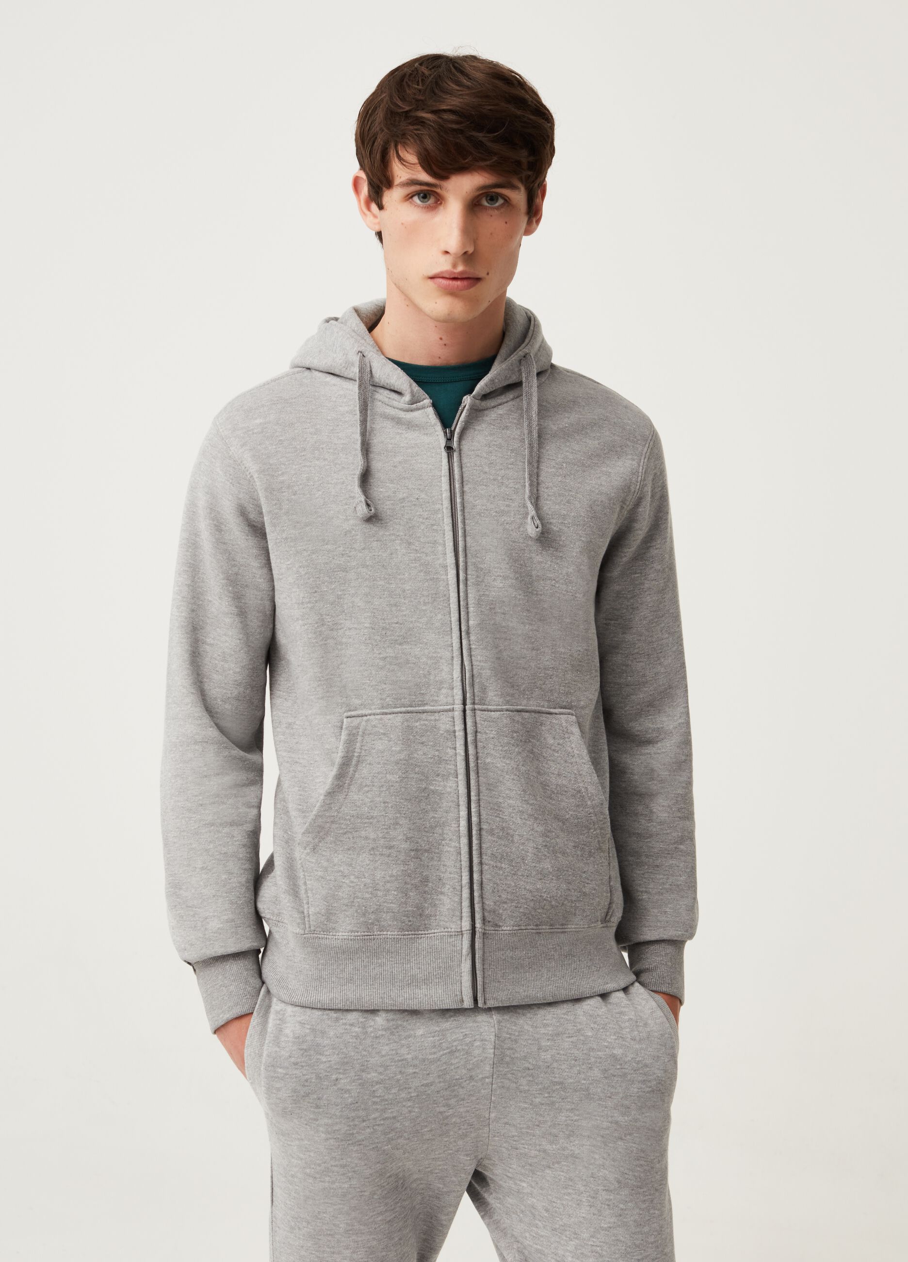 Full-zip plush hoodie with pockets