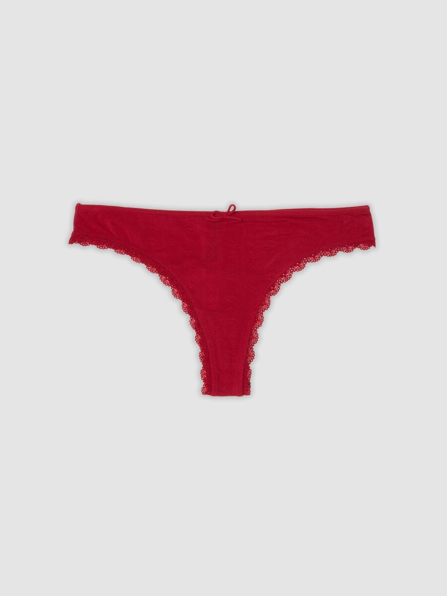 Red organic cotton Brazilian briefs with lace trim_0