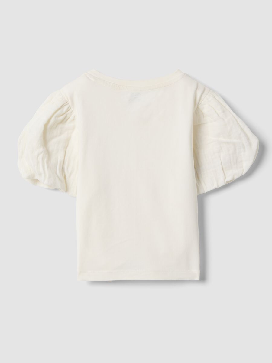 White stretch cotton girls' T-shirt with cut-out design_1