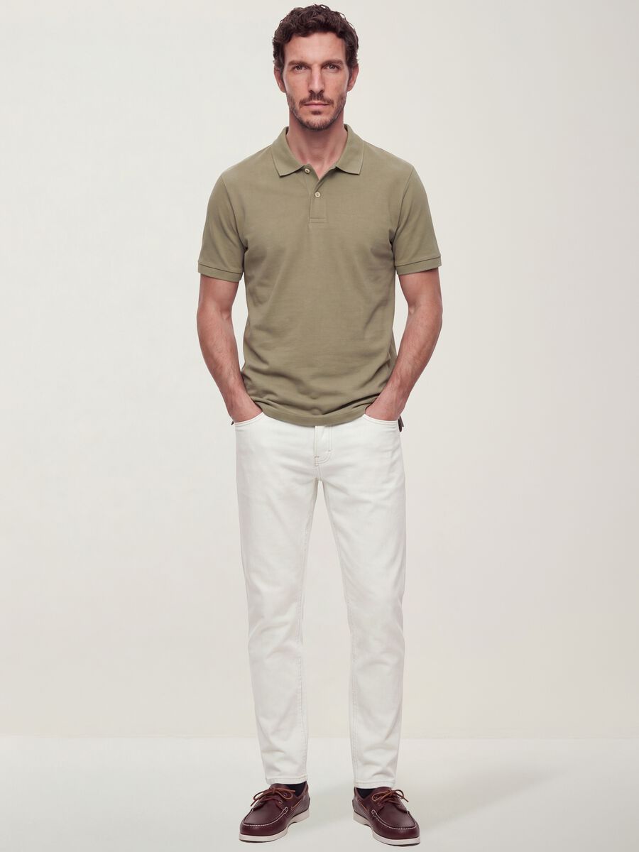 Green pure cotton piqu&eacute; polo shirt with classic collar, regular fit_2