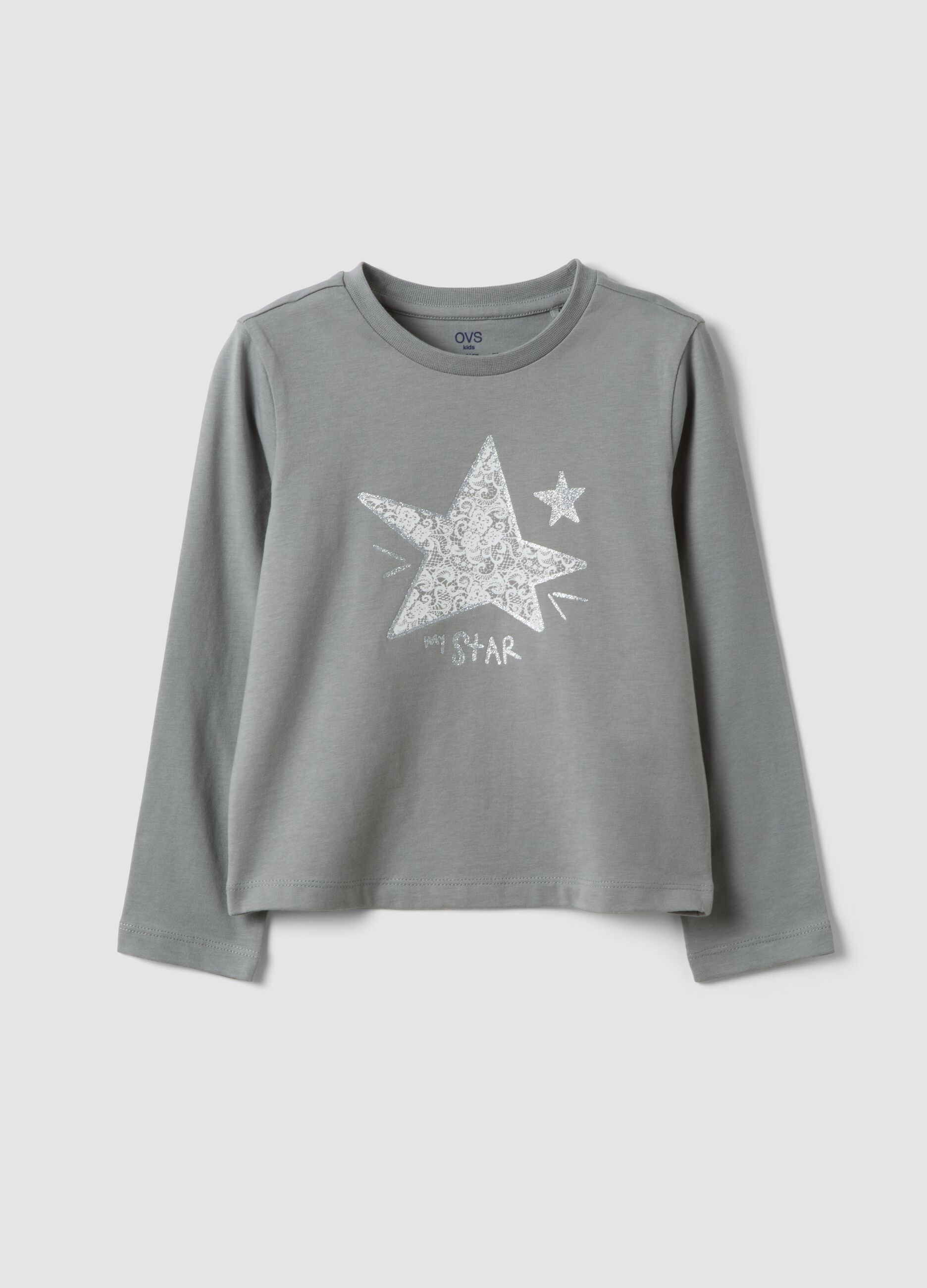 Grey organic cotton T-shirt with front print for girls