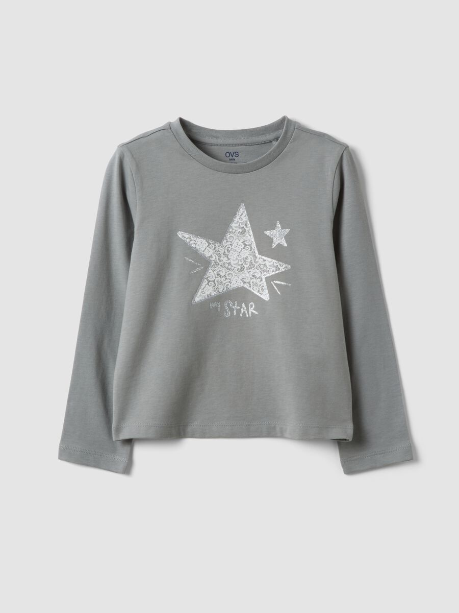 Grey organic cotton T-shirt with front print for girls_0