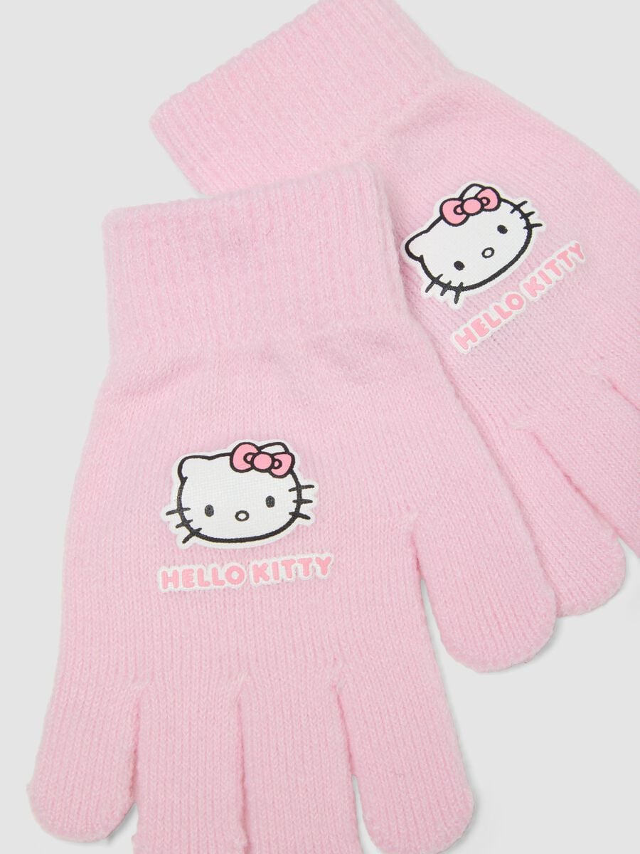 Guanti rosa in tessuto elasticizzato con stampa Hello Kitty_2