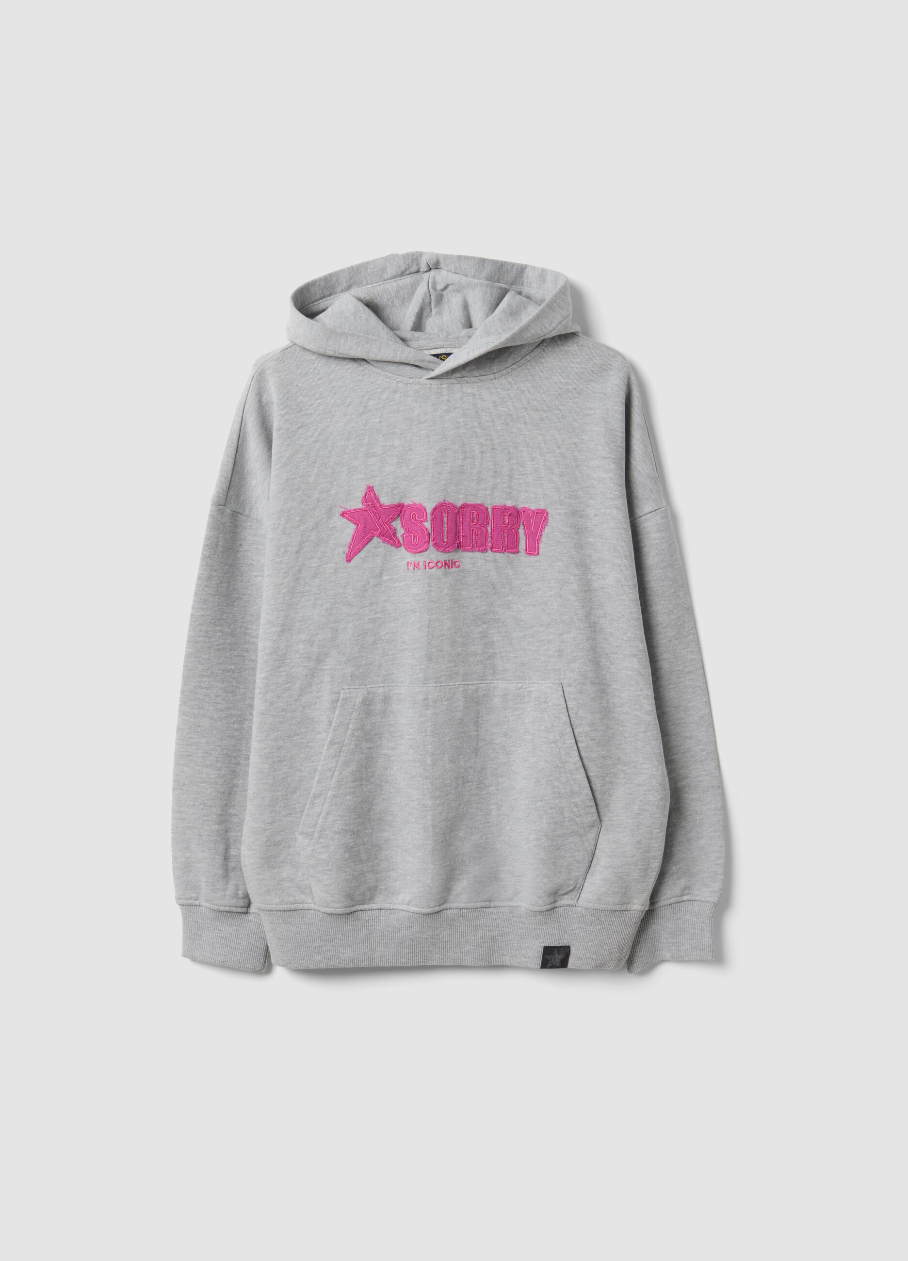 Grauer Oversize-Hoodie aus Baumwollmix mit &bdquo;Sorry&ldquo;-Stickerei f&uuml;r M&auml;dchen