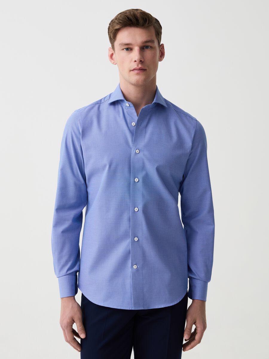 Slim-fit shirt in easy-iron cotton with micro pattern_0