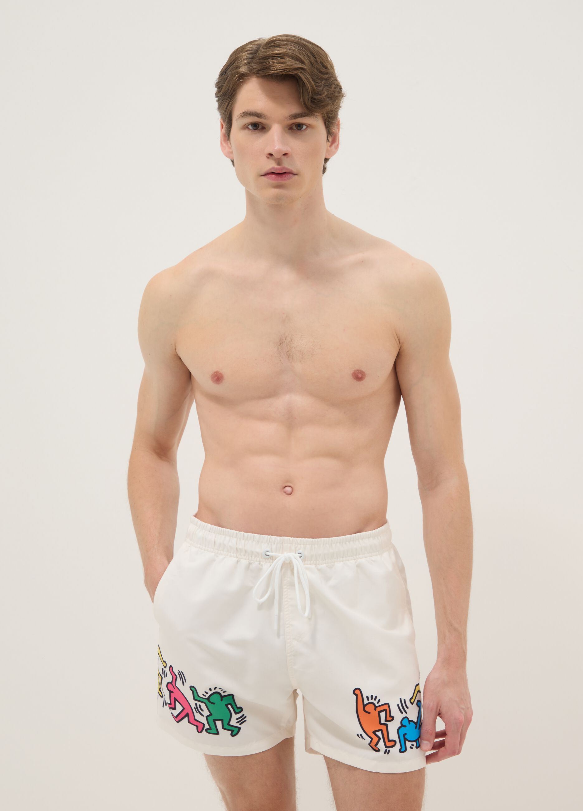 White beach boxers with Keith Haring prints