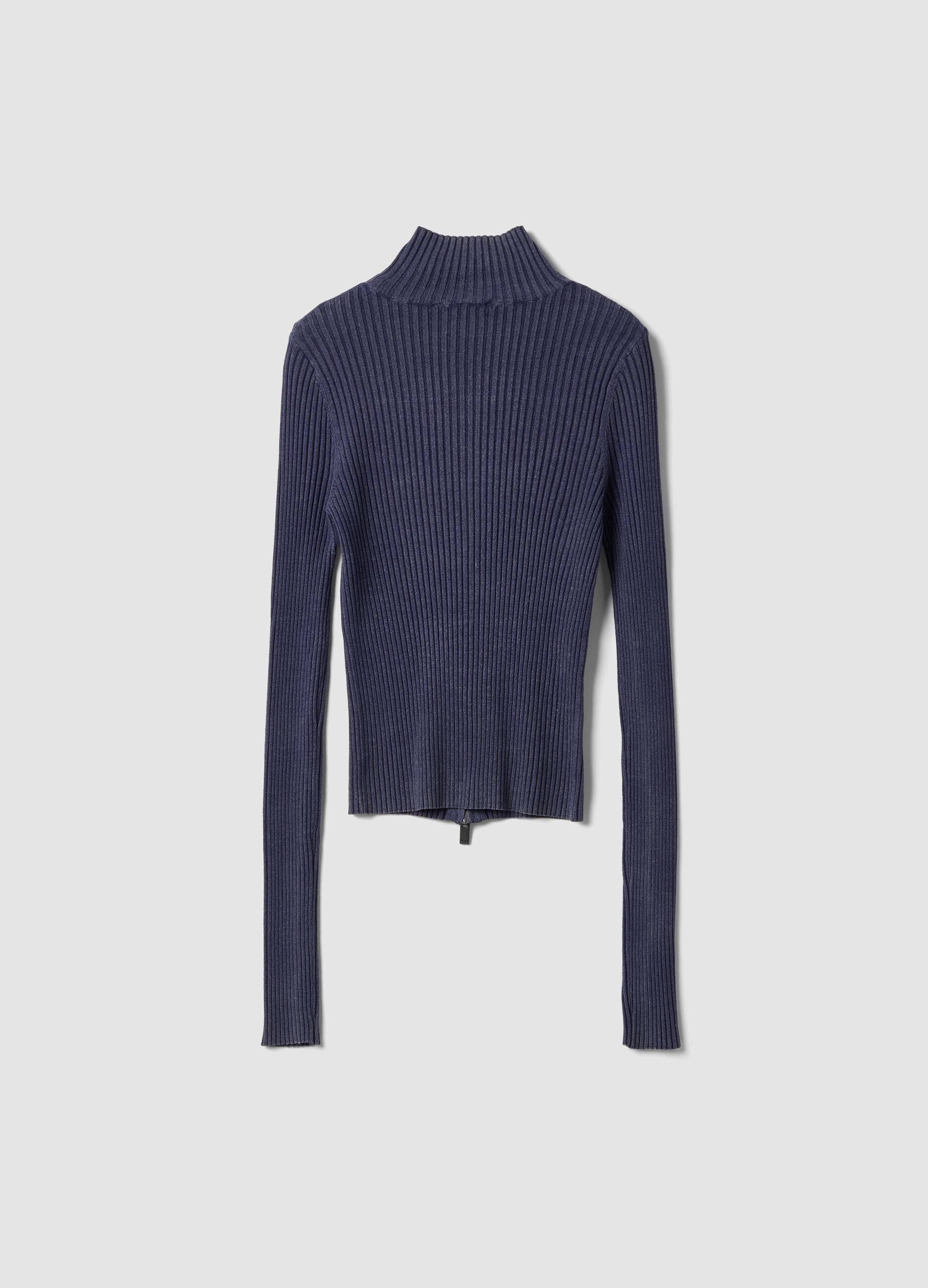 Twilight Blue Full-Zip Ribbed Knit