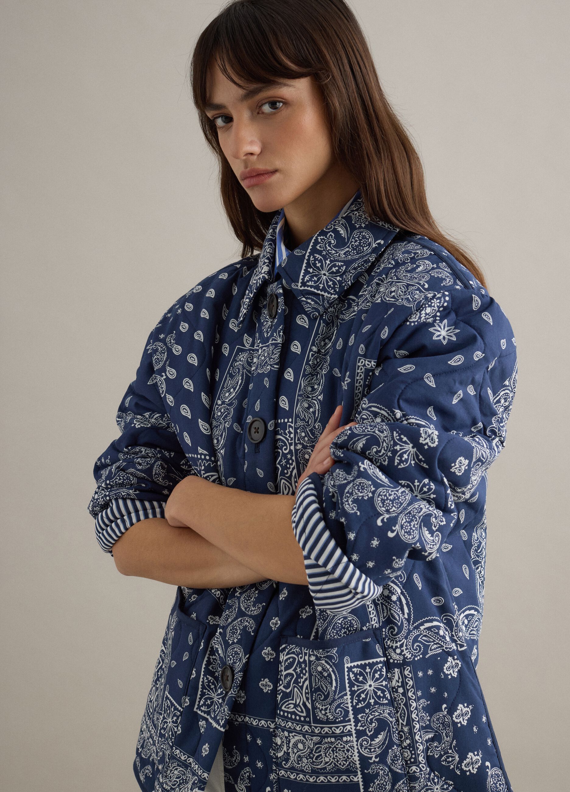 Multicolour padded jacket in pure cotton regular fit with pattern