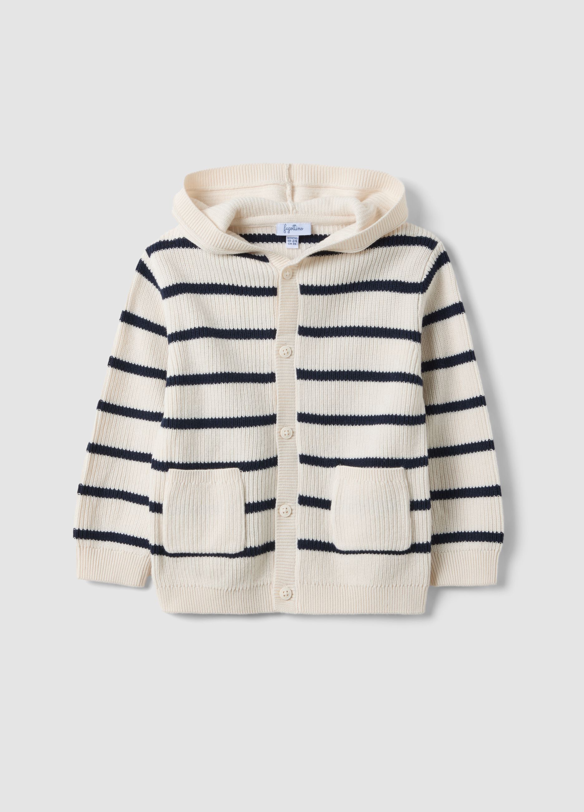 Cardigan beige a righe in puro cotone