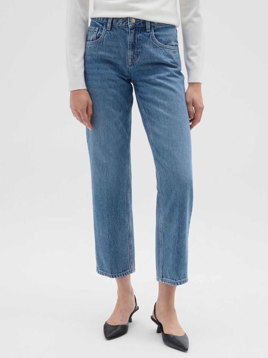 Blue Straight Jeans in Stretch Denim Regular Fit_1