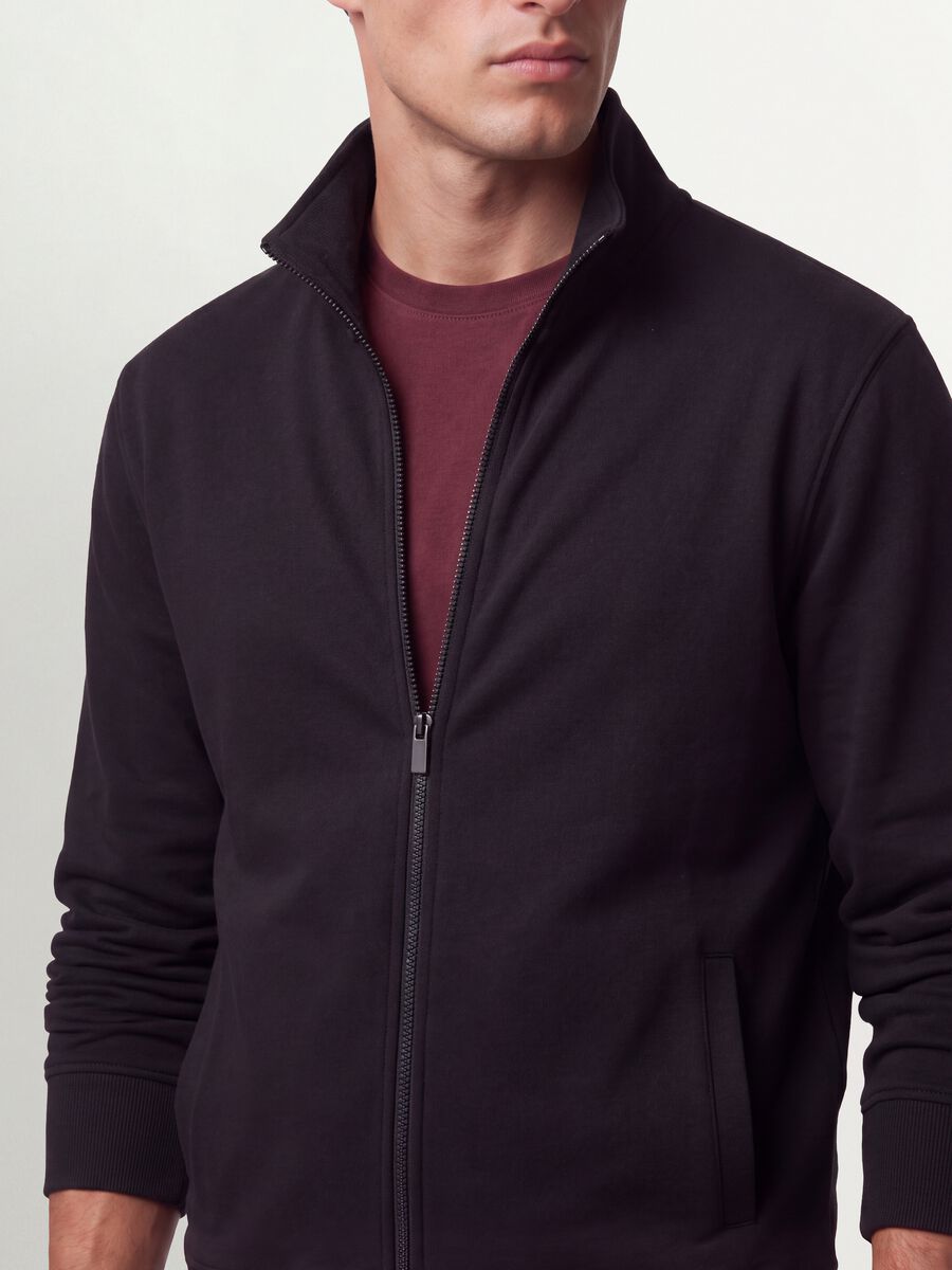 Black cotton-blend regular-fit sweatshirt with crew neck and zip_2