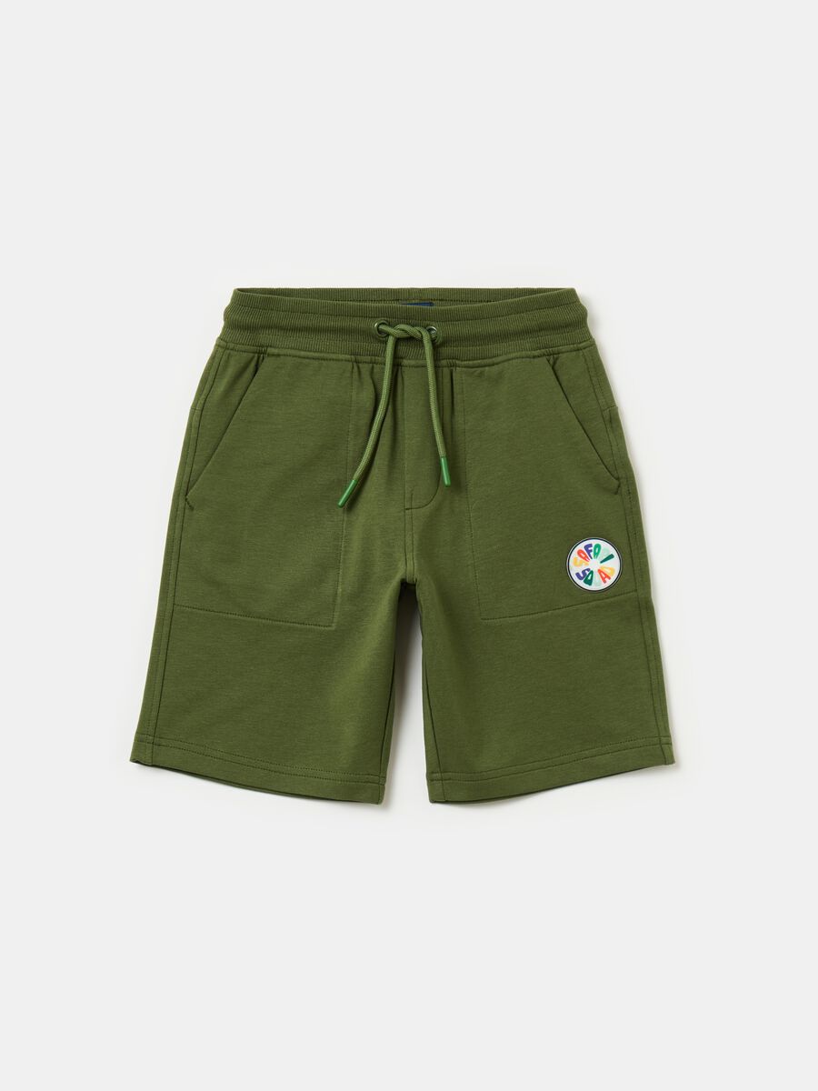 Fleece Bermuda shorts with drawstring and pockets_0