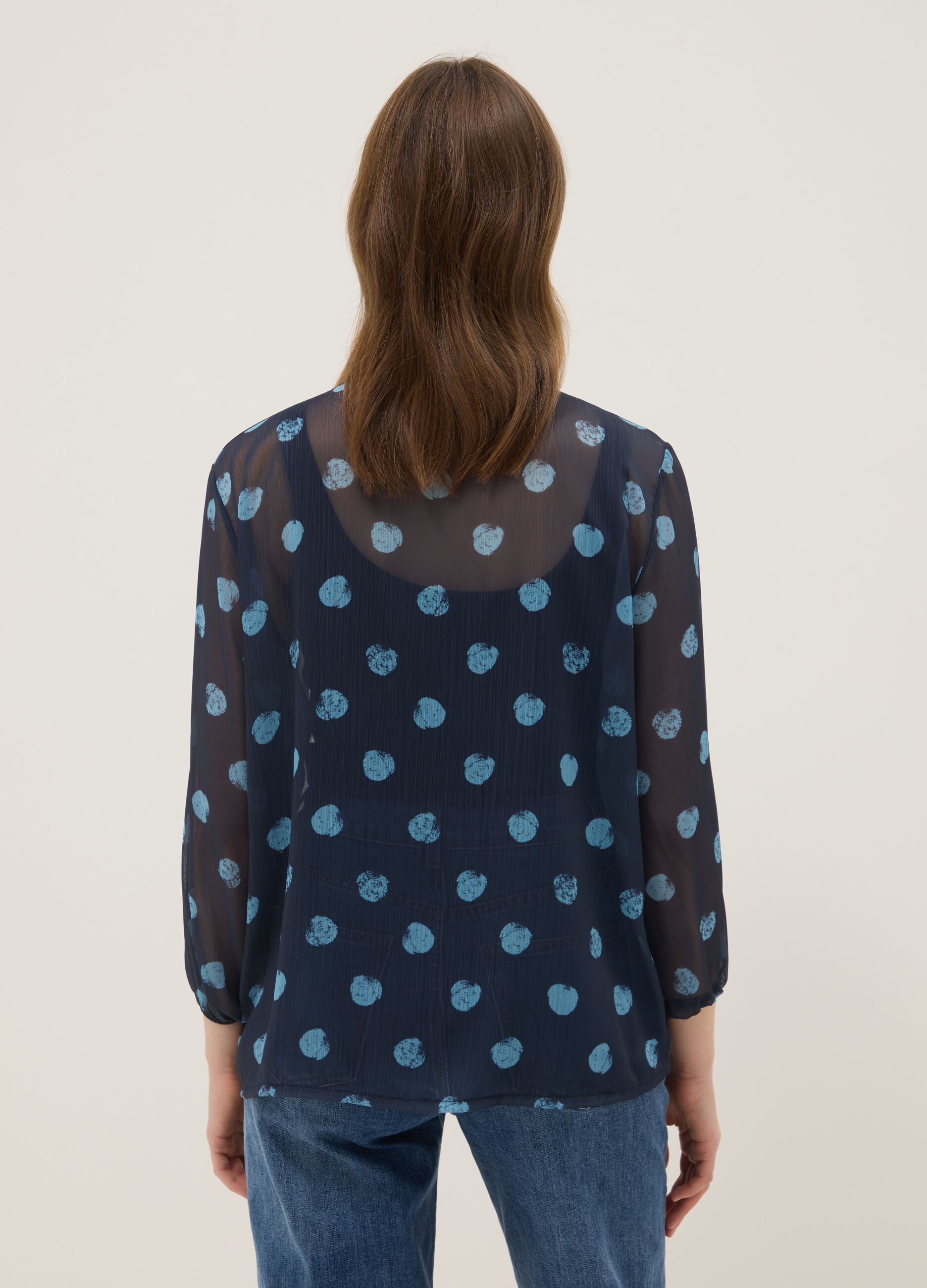 Blusa Multicolor de Manga Comprida com Bolinhas, Regular Fit