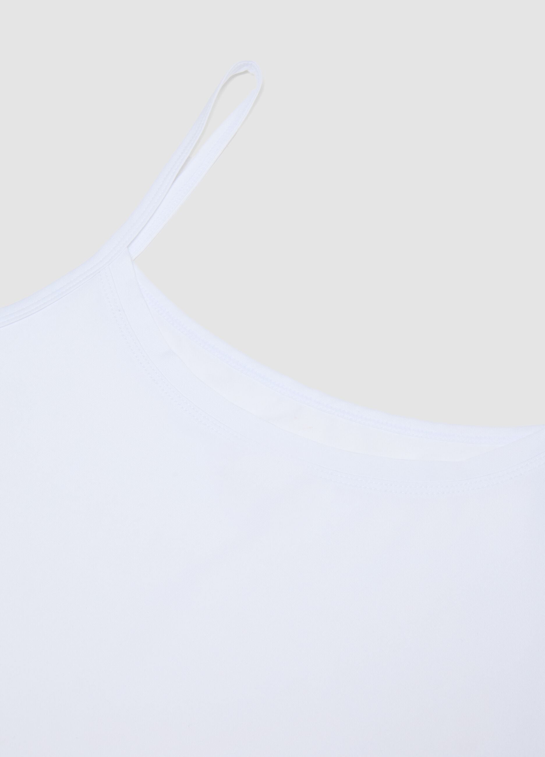 White stretch fabric vest top with crew neck, regular fit