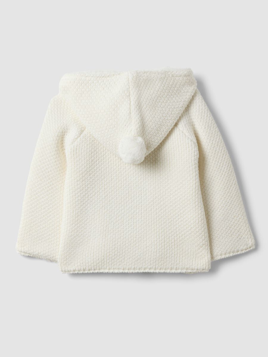 Giacca bianca in puro cotone organico con cappuccio effetto peluche_1
