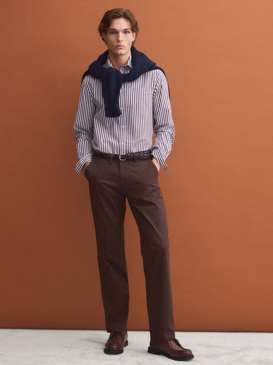 Brown regular-fit stretch cotton twill chino trousers_0