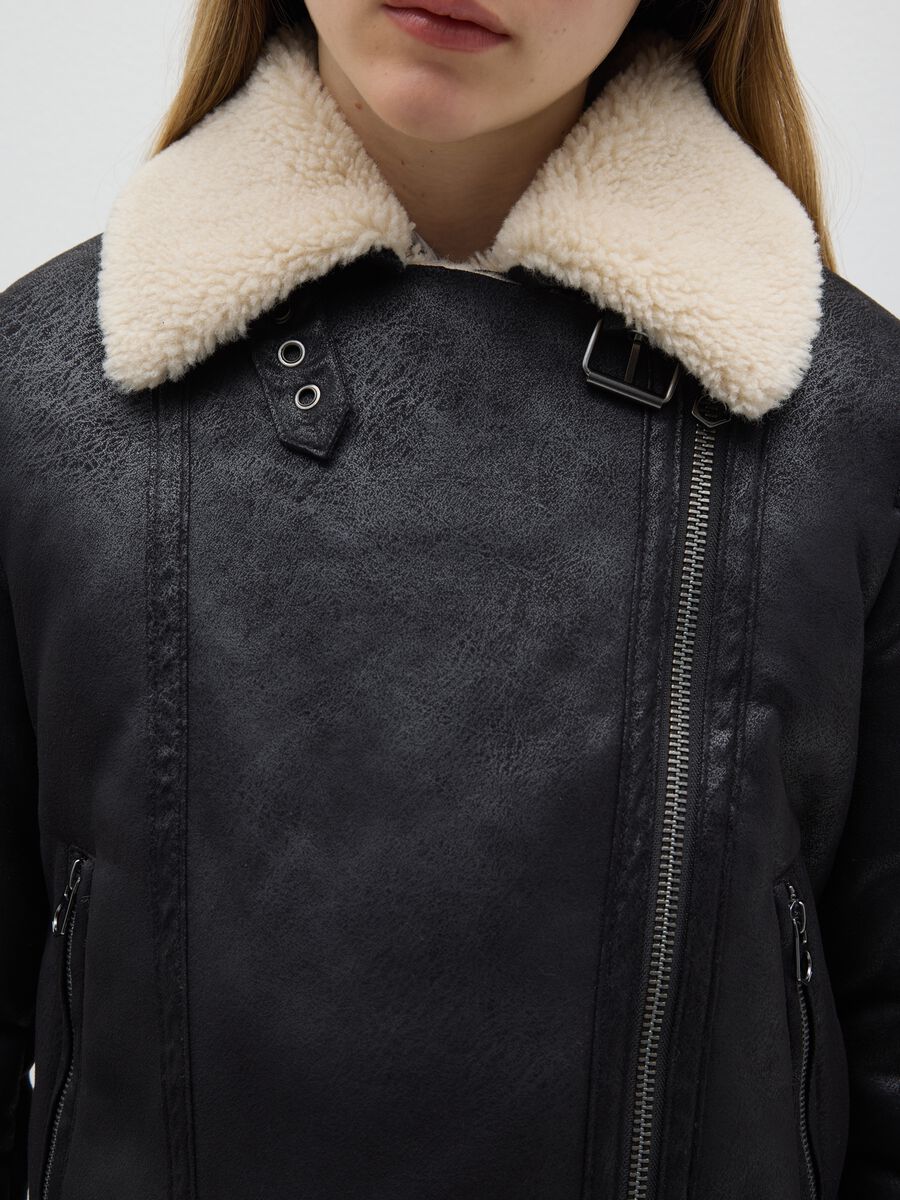 Μαύρο μπουφάν μοτοσυκλετιστή, κανονική εφαρμογή με φερμουάρ_4