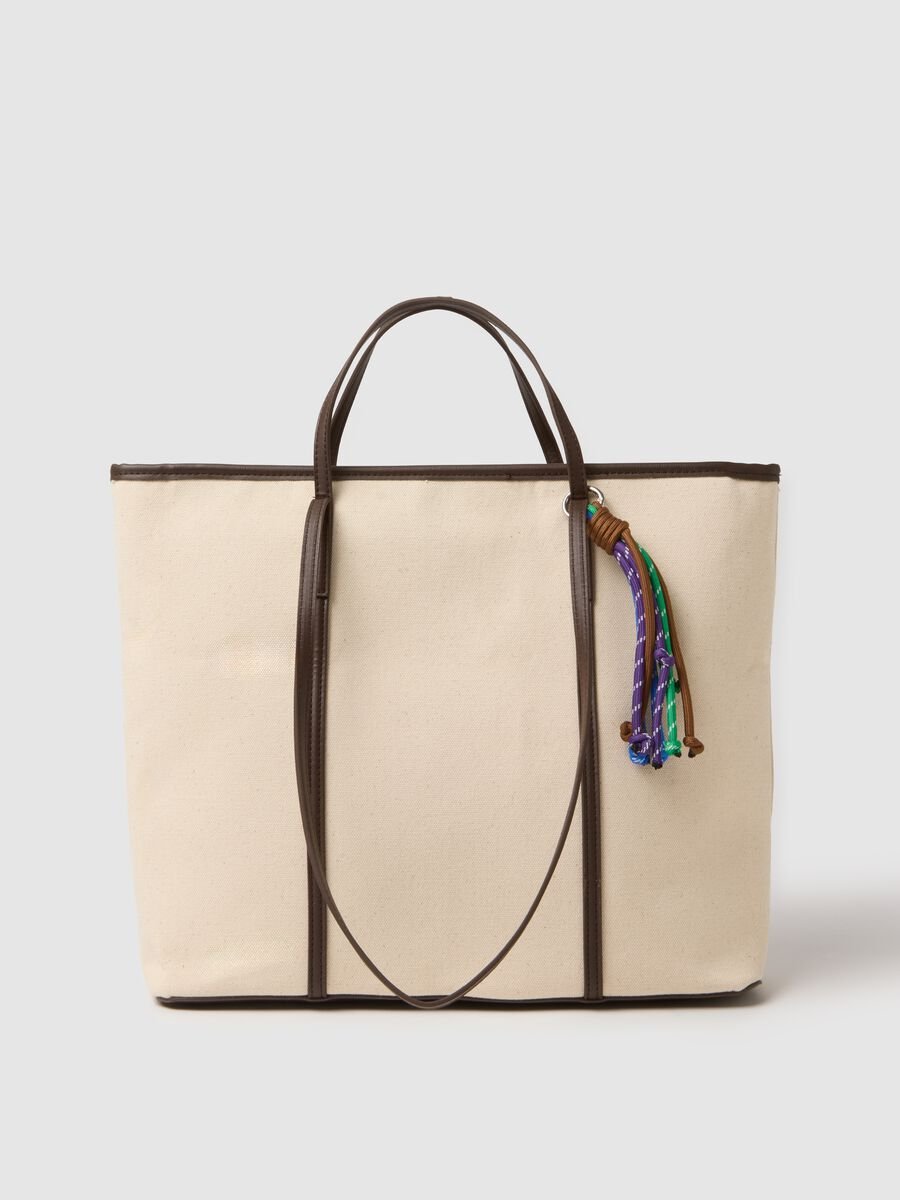 Beige pure cotton shoulder bag with sturdy handles_0