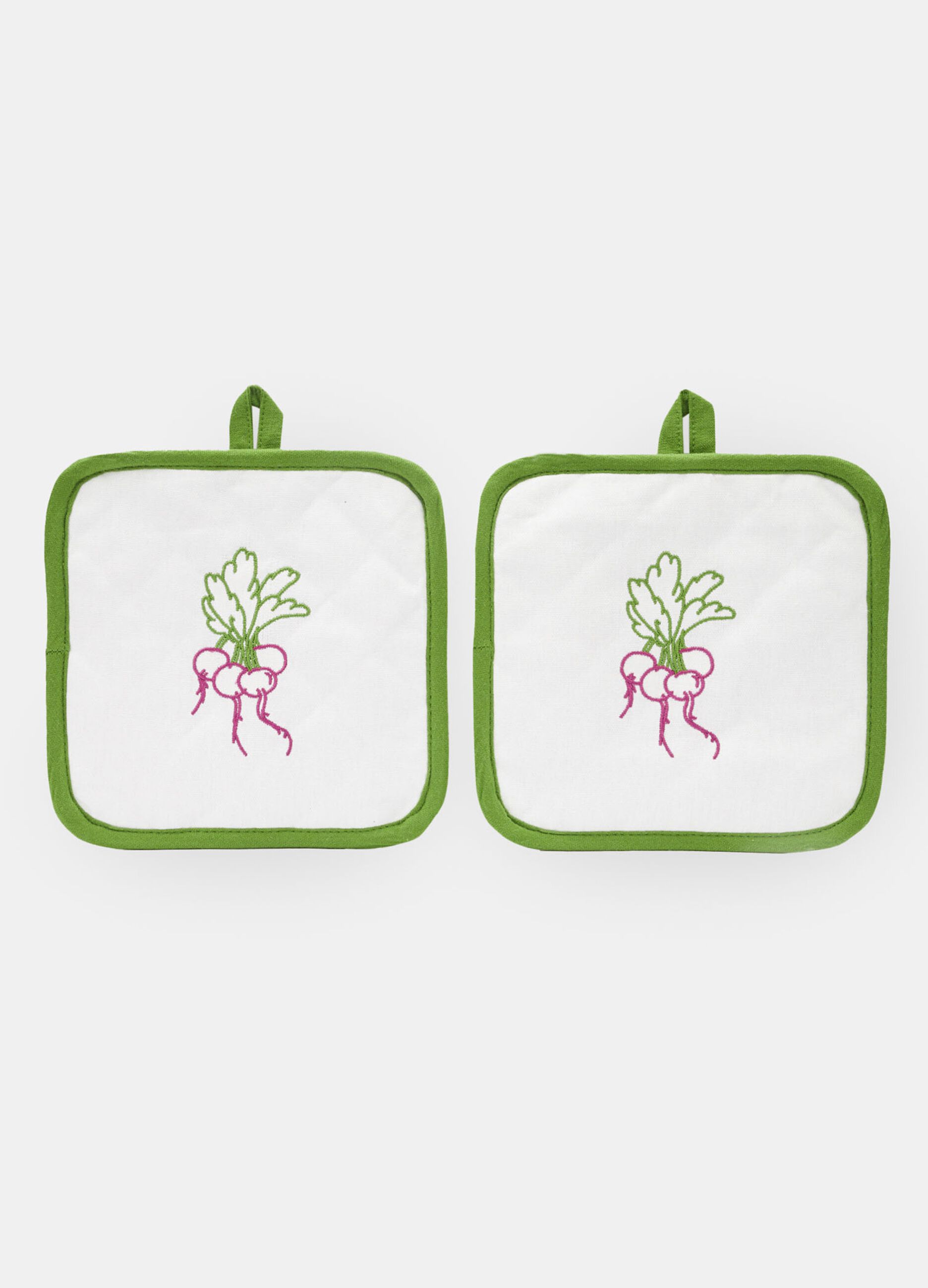 Set of 2 pot holders in cotton with embroidery