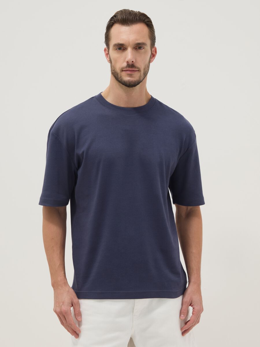 Blaues T-Shirt aus reiner Baumwolle mit kurzen &Auml;rmeln, Relaxed Fit_0