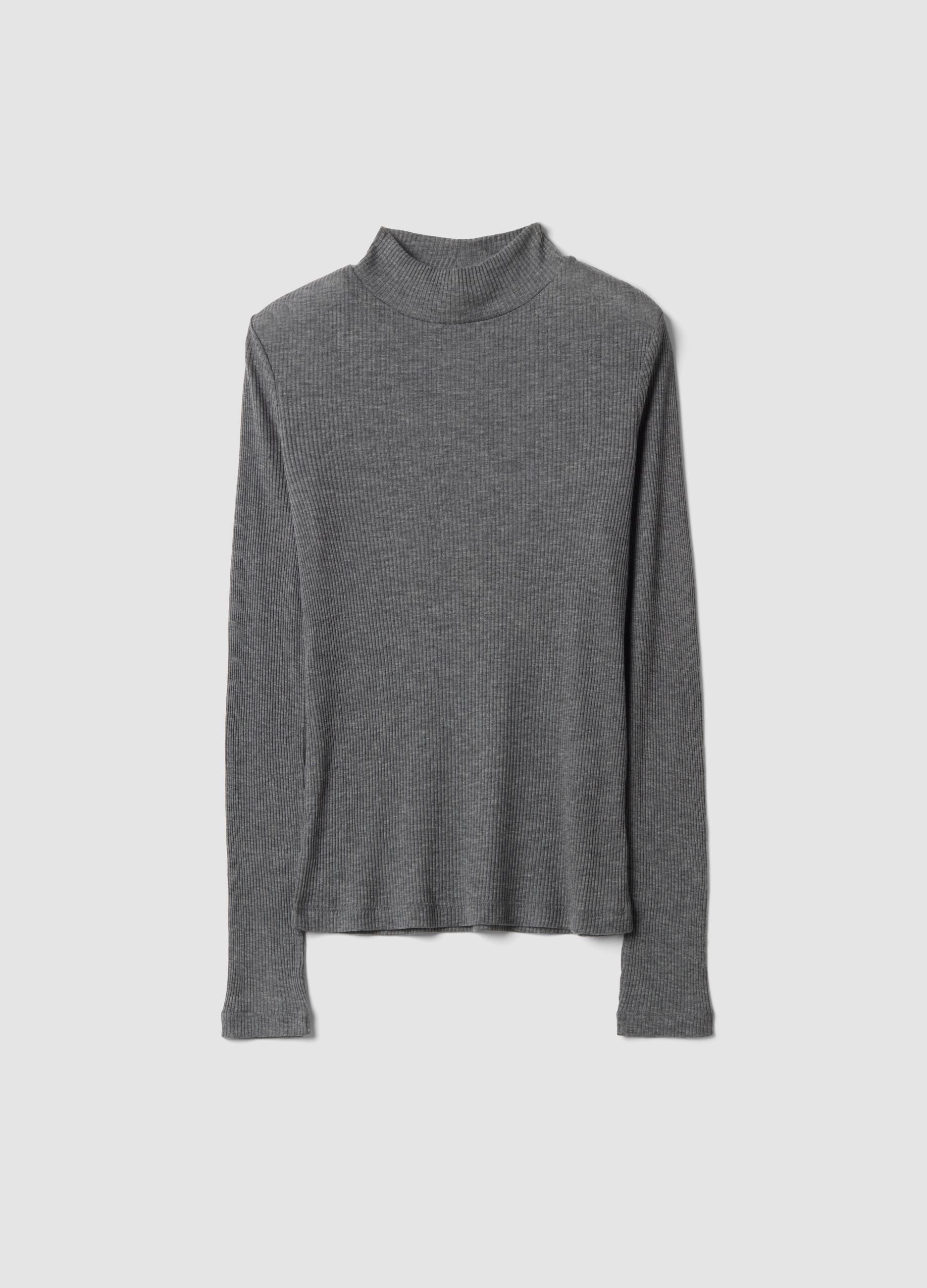 Grey ribbed lyocell and wool blend T-shirt, regular fit