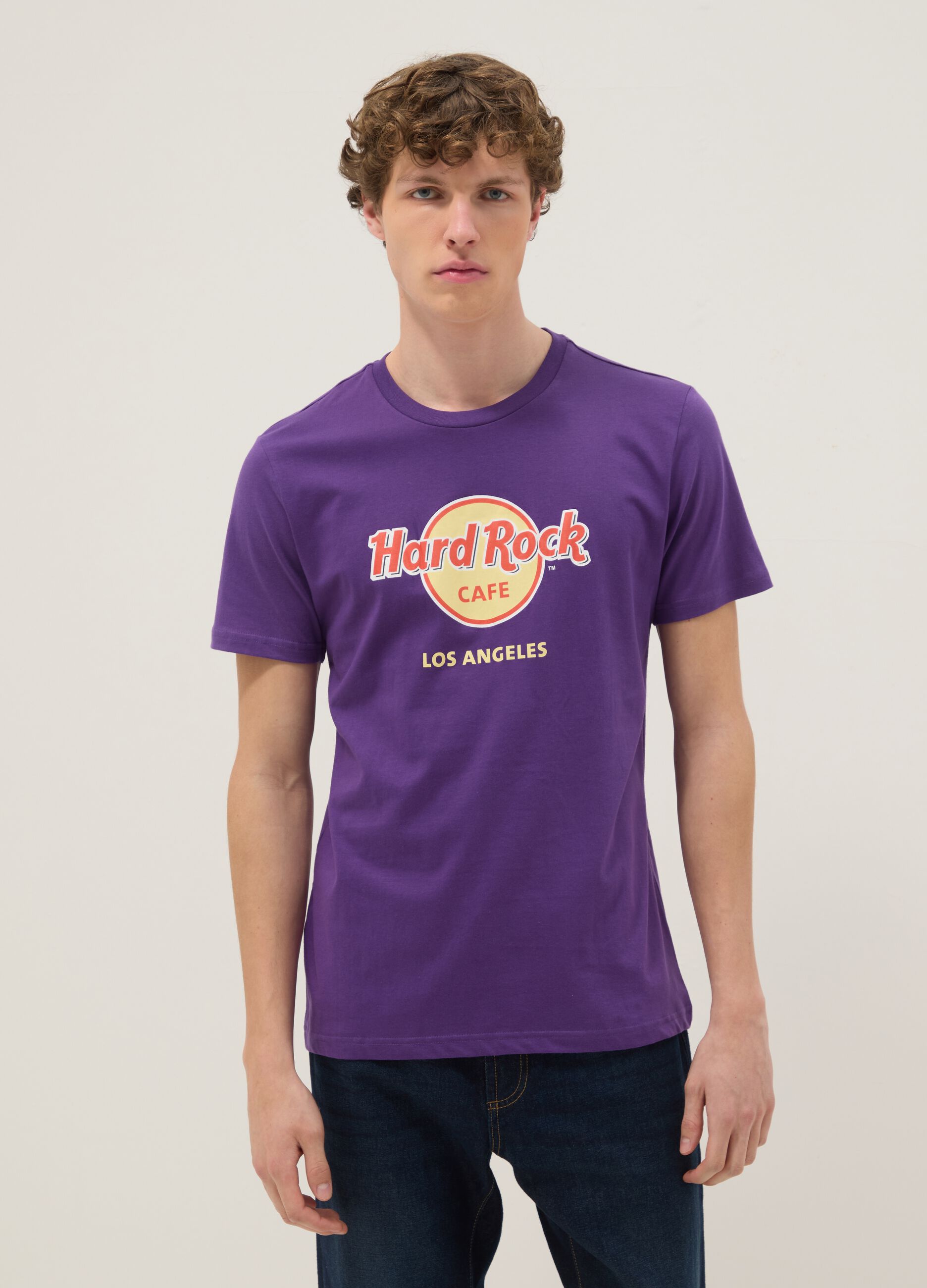 Violettes T-Shirt aus reiner Baumwolle mit Hard Rock Cafe Print, Regular Fit