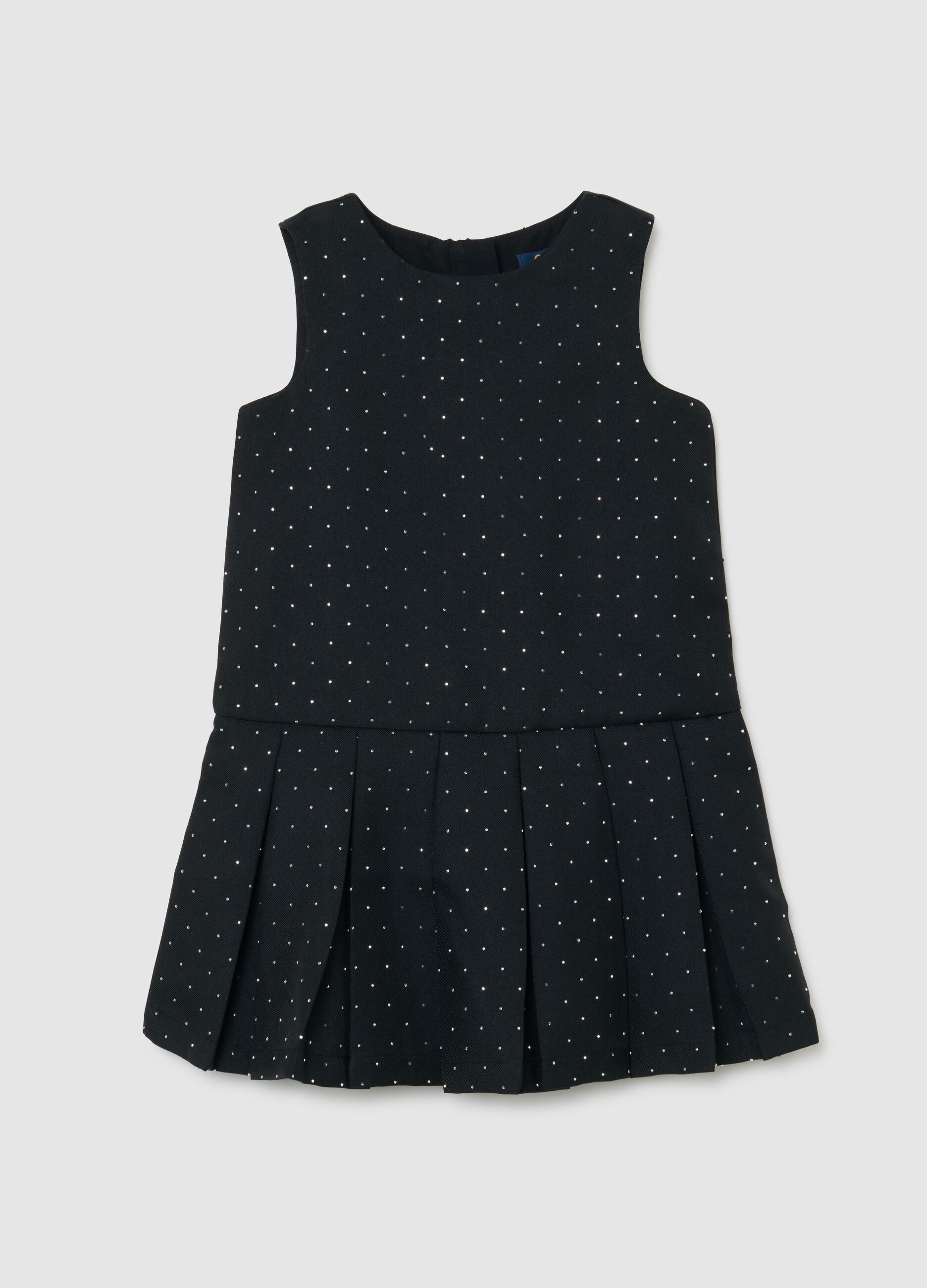 Sleeveless black polka dot dress for girls with regular fit