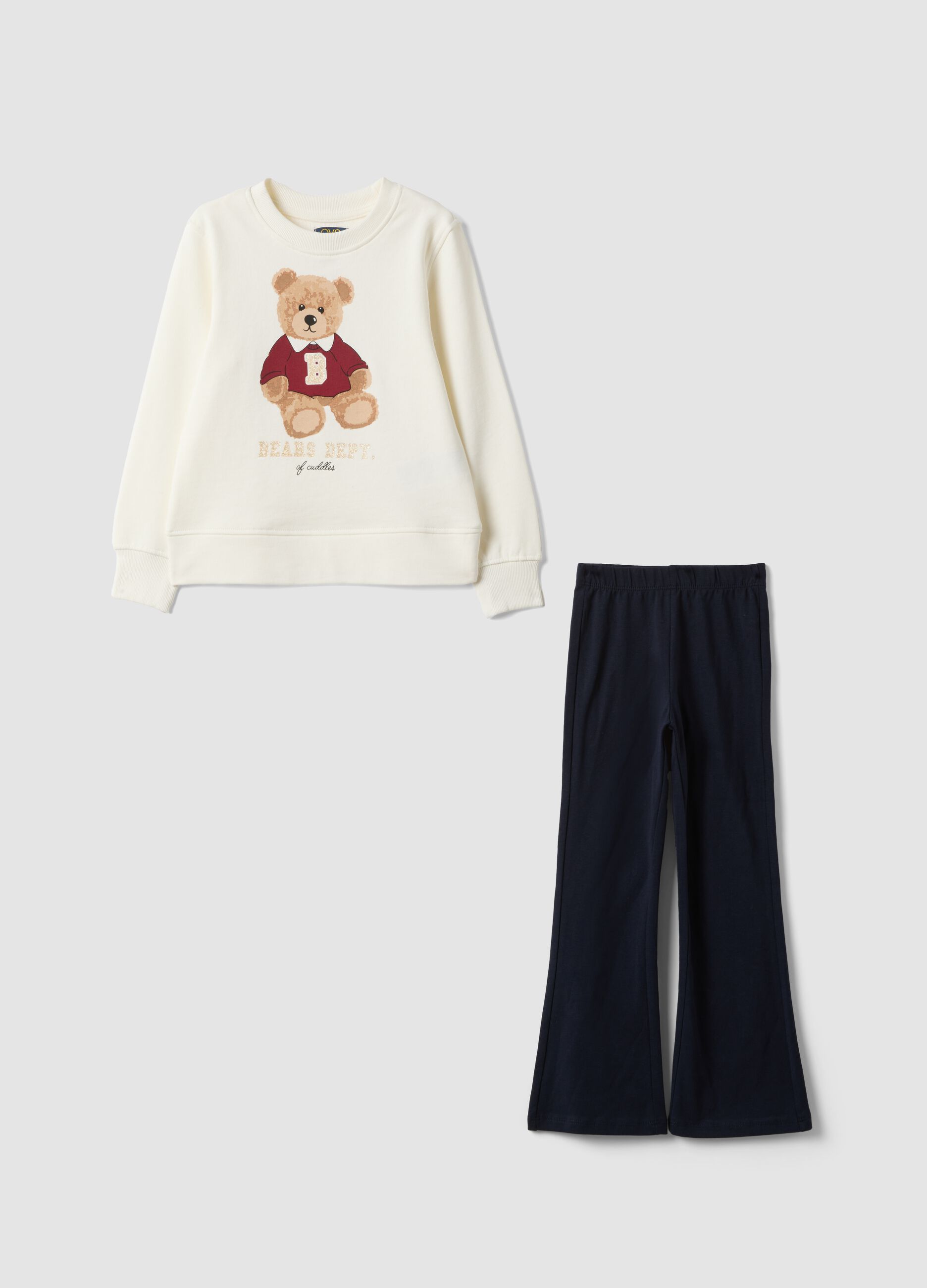 Multicoloured pure cotton set with teddy bear print for girls