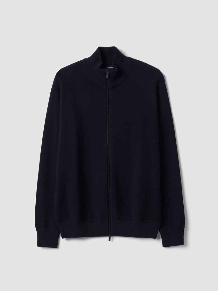 Blue cotton-blend cardigan with collar, regular fit_0