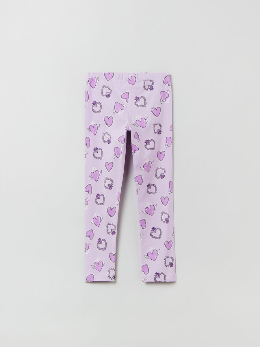 Leggings in stretch cotton with heart print_1