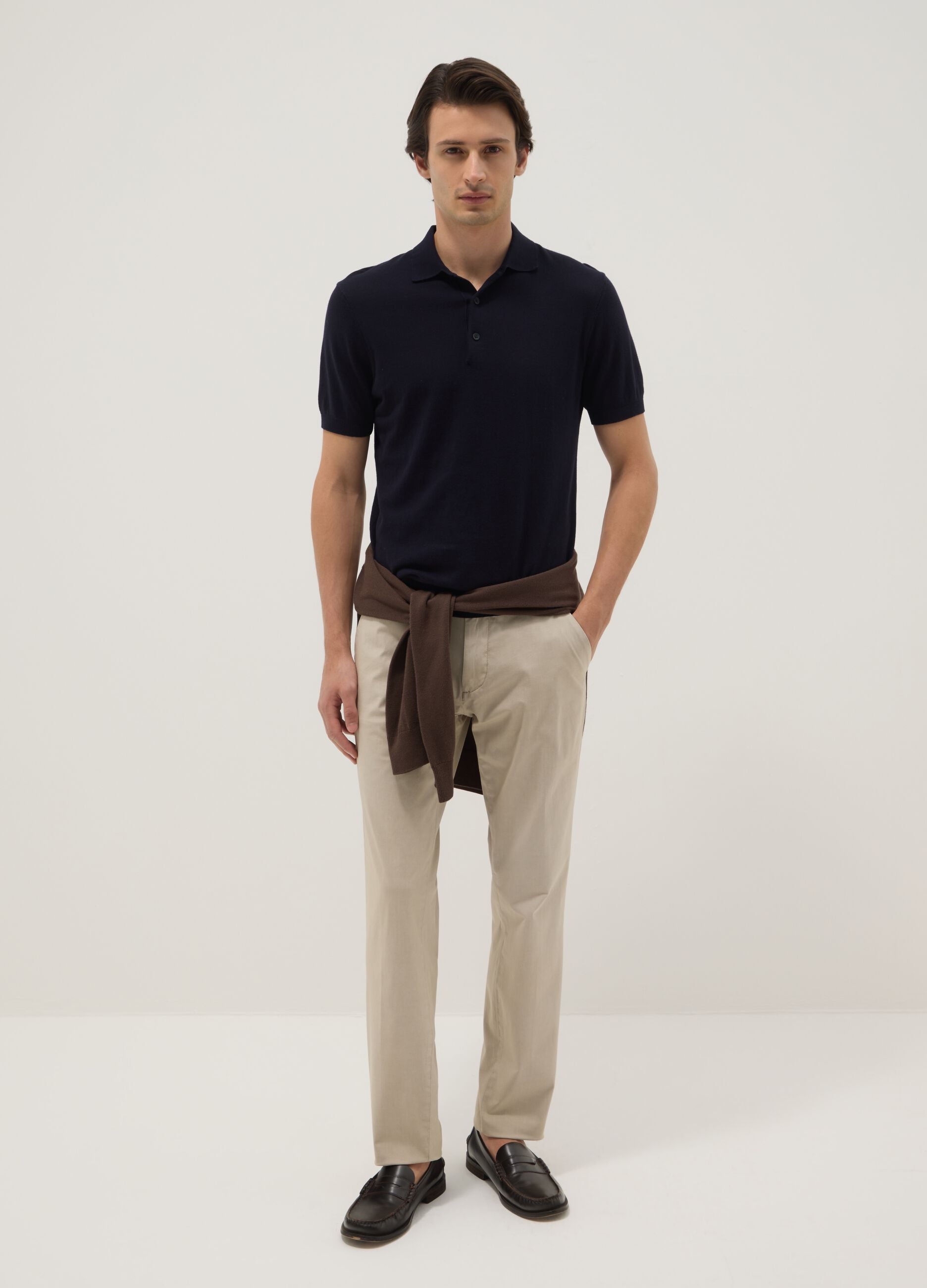 Beige Slim Fit Stretch Cotton Chino Trousers