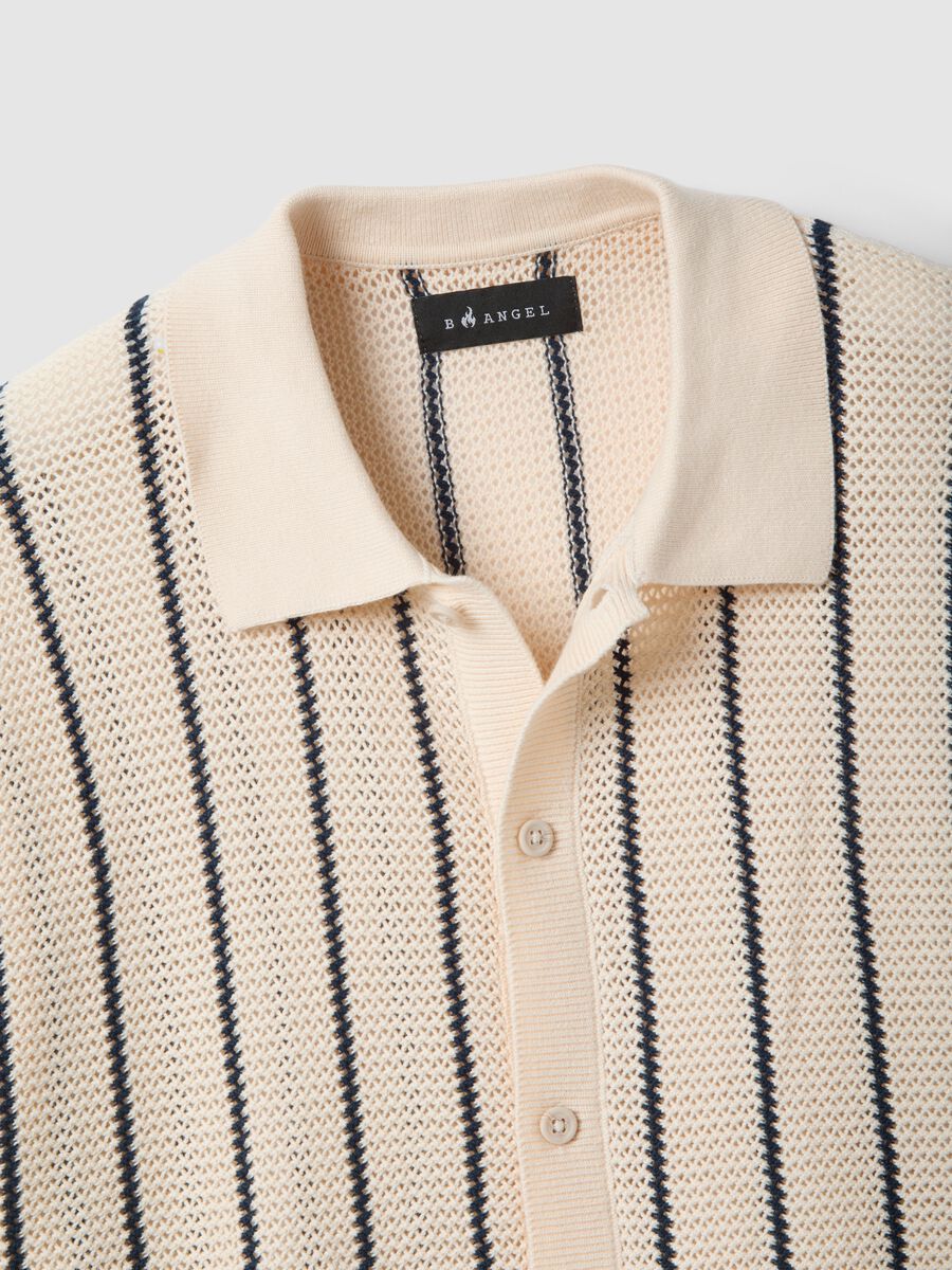 Multicolour striped pure cotton polo with bowling collar, regular fit_5