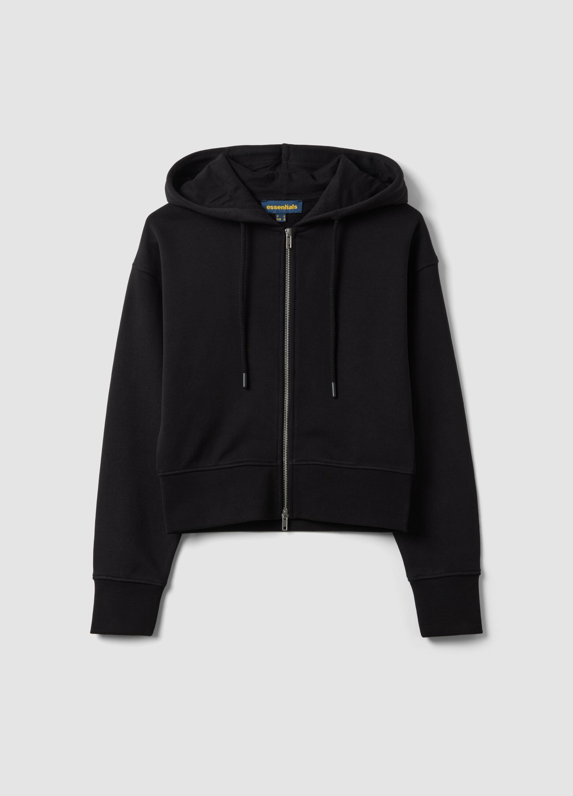 Black cotton-blend full-zip fitted hoodie