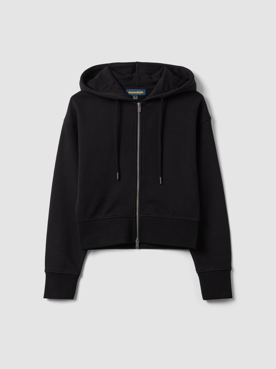 Black cotton-blend full-zip fitted hoodie_0