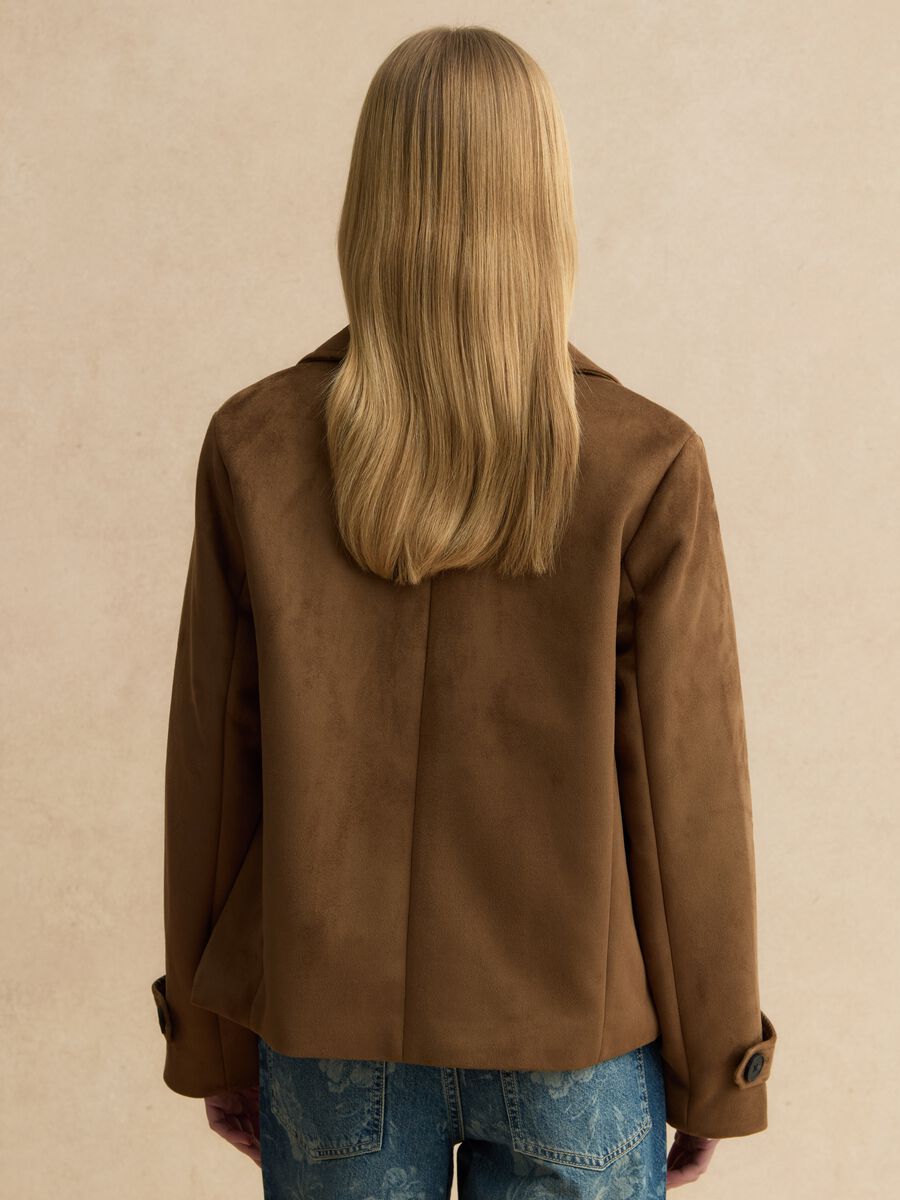 Brown double-breasted regular fit peacoat with pockets_3